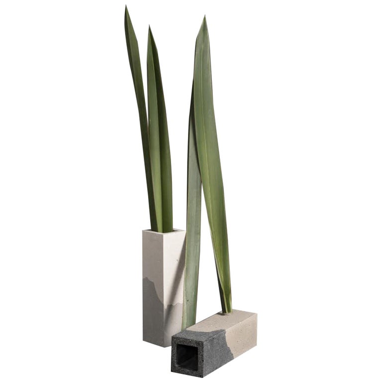 Square Fractured Concrete Vase, in Stock at 1stDibs