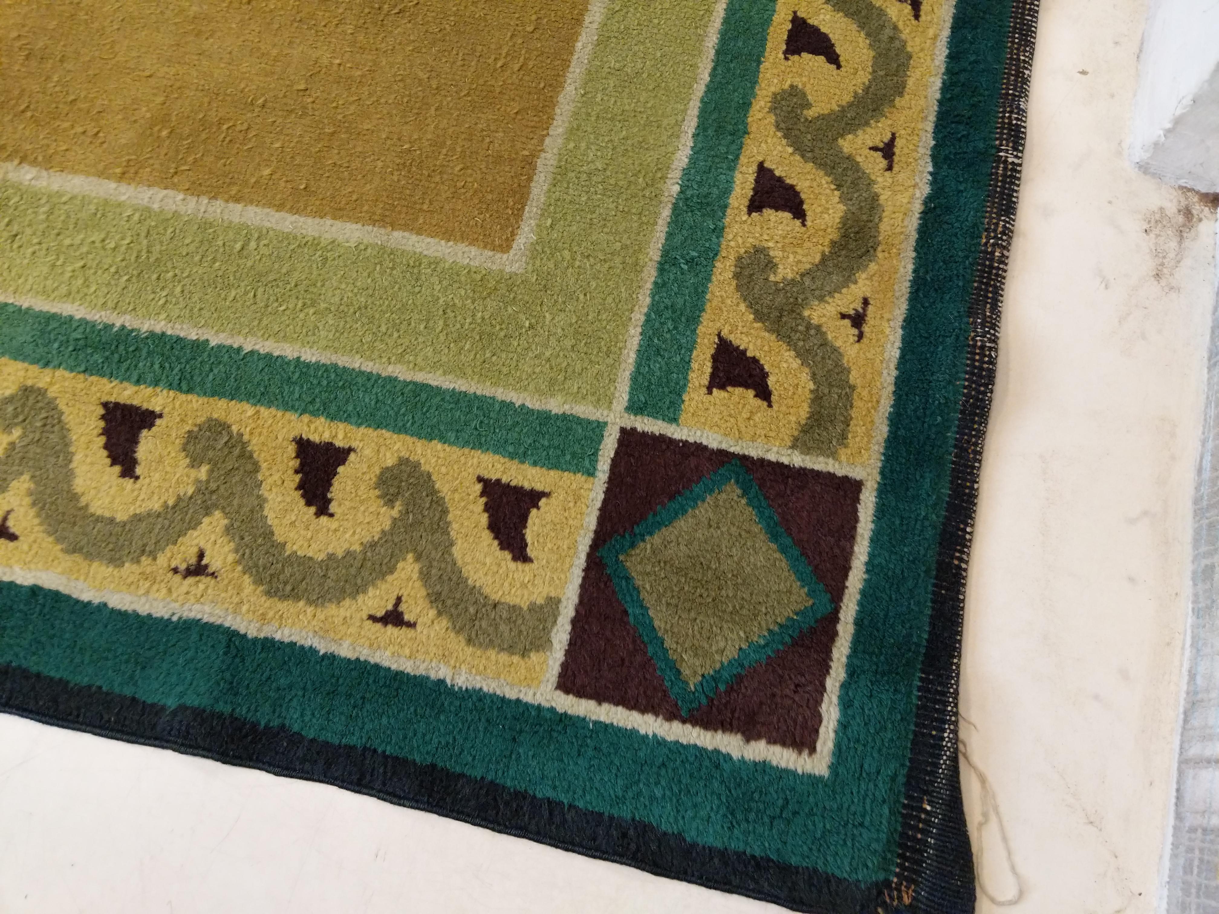 Square French Art Deco Wool Rug, 1930s 3
