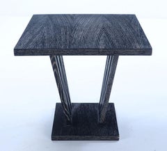 Square French dark cerused oak occasional table with interesting base circa 1945