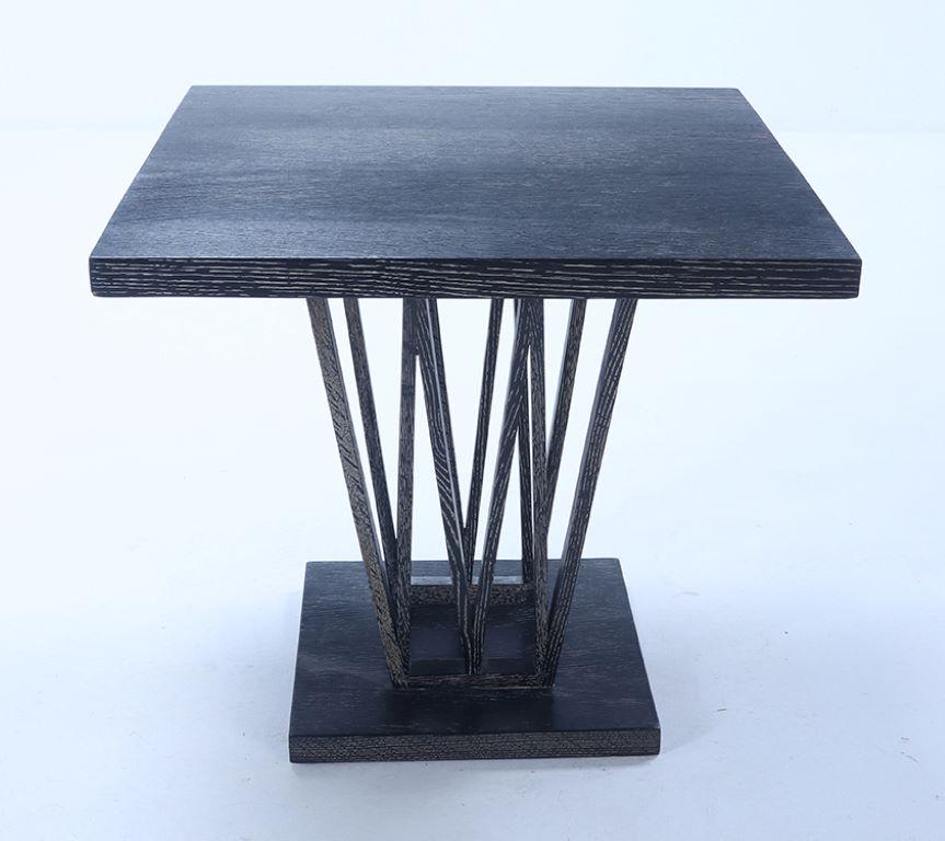 Mid-Century Modern Square French dark cerused oak occasional table with interesting base circa 1945 For Sale