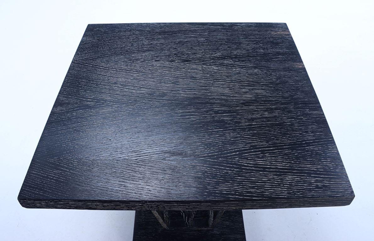 Mid-20th Century Square French dark cerused oak occasional table with interesting base circa 1945 For Sale