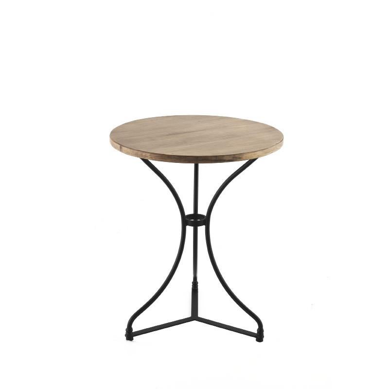 Spanish Square French Style Iron Base Table with Wood Top, Garden Table