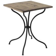 Square French Style Iron Base Table with Wood Top, Garden Table