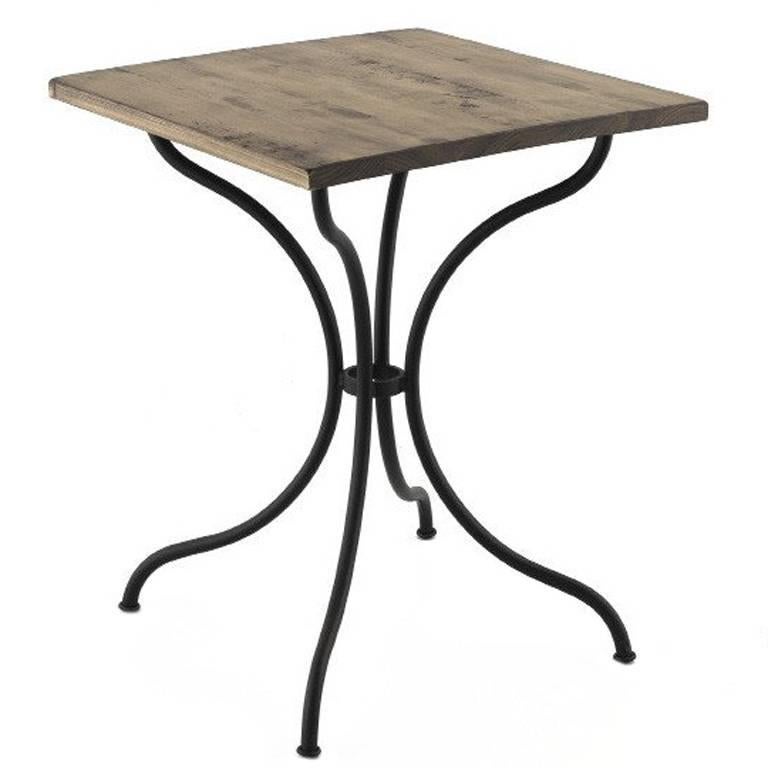 Square French Style Iron Base Table with Wood Top, Garden Table
