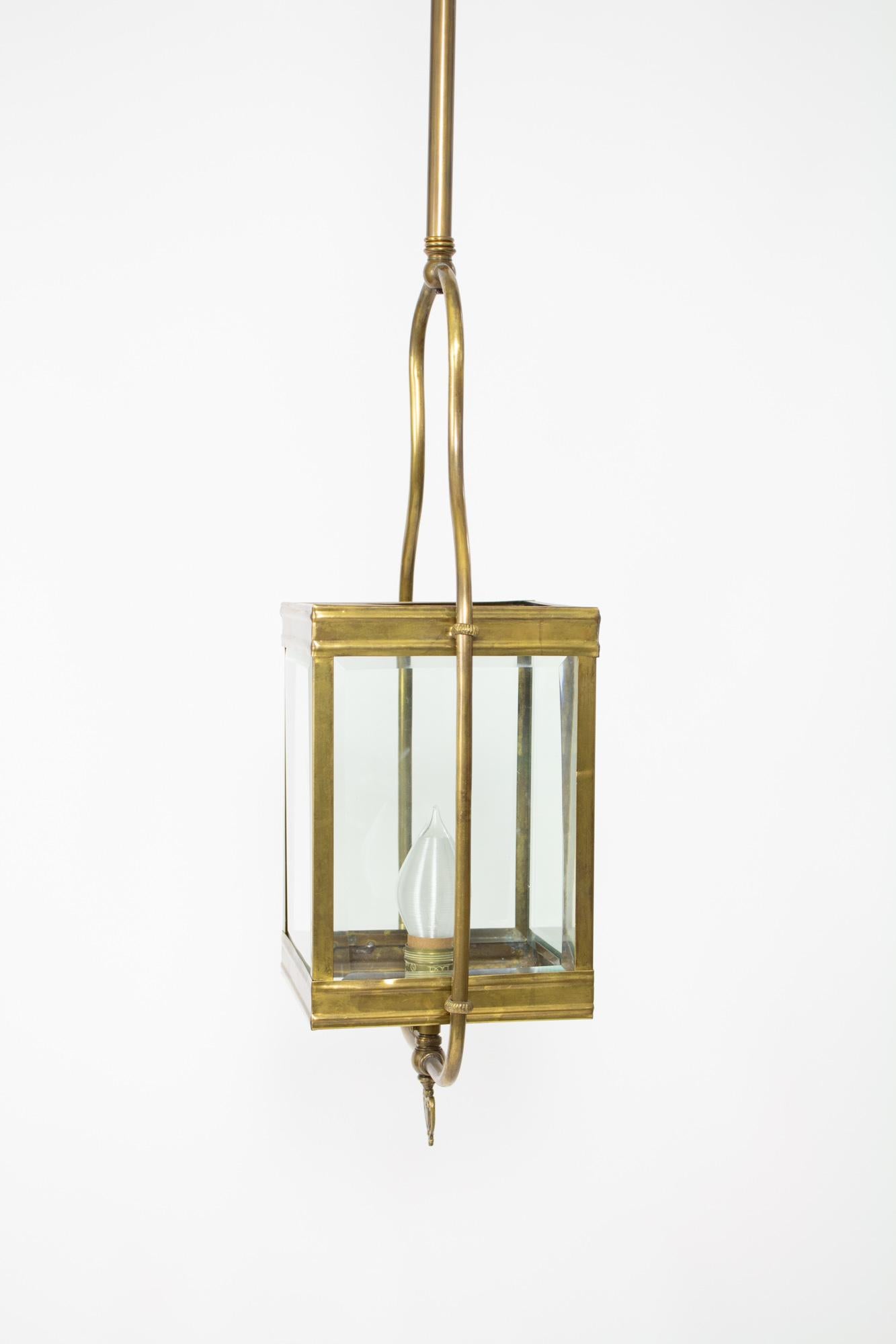 Victorian Square Gas Lantern with Clear Beveled Glass For Sale