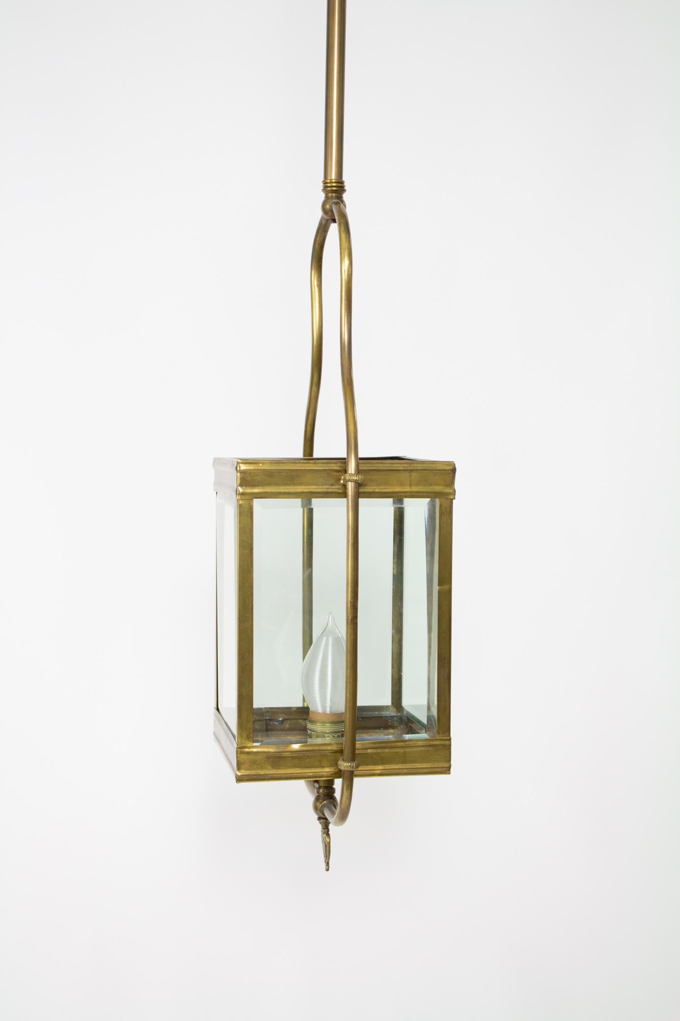 American Square Gas Lantern with Clear Beveled Glass For Sale