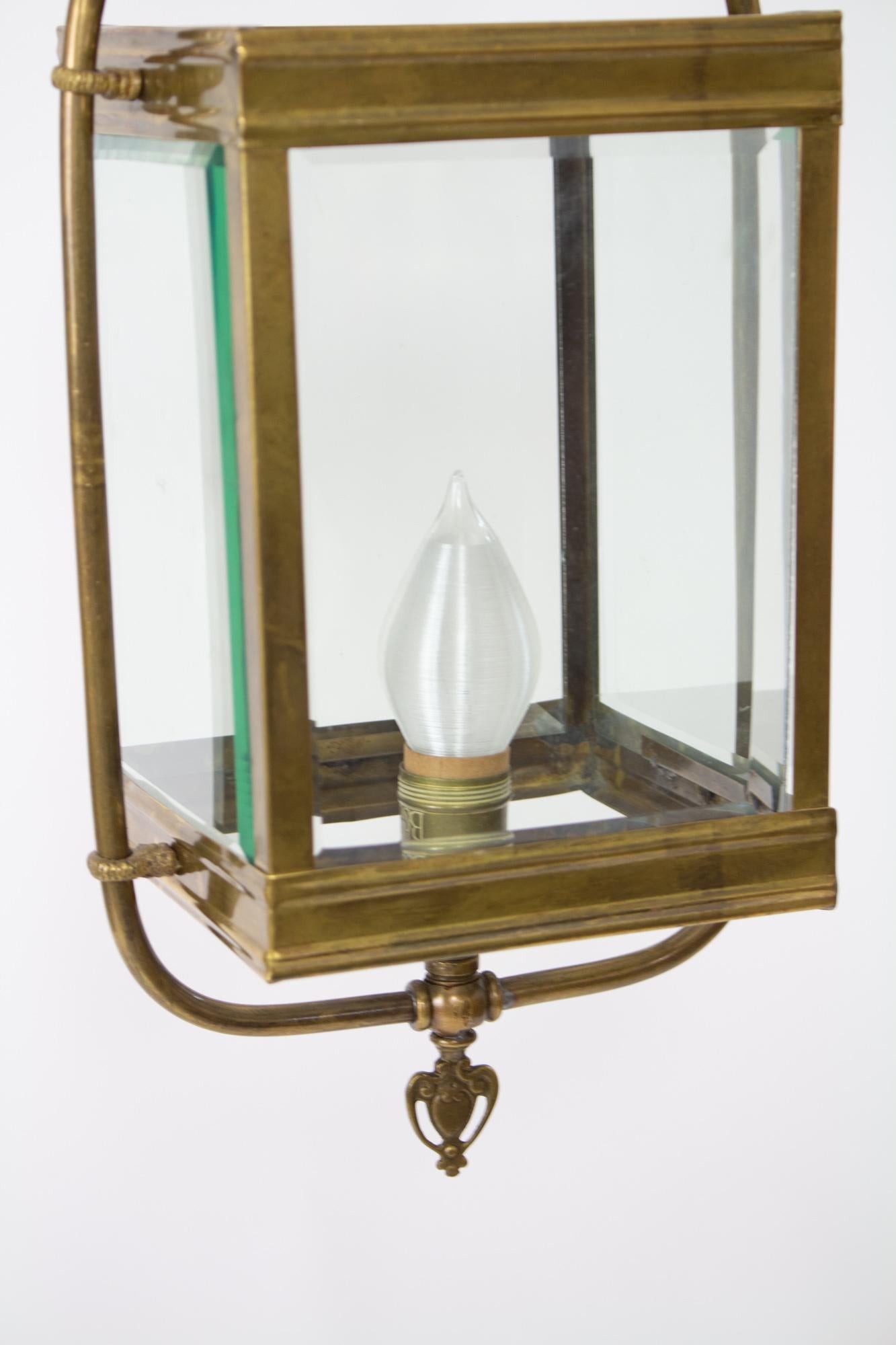 Square Gas Lantern with Clear Beveled Glass For Sale 1
