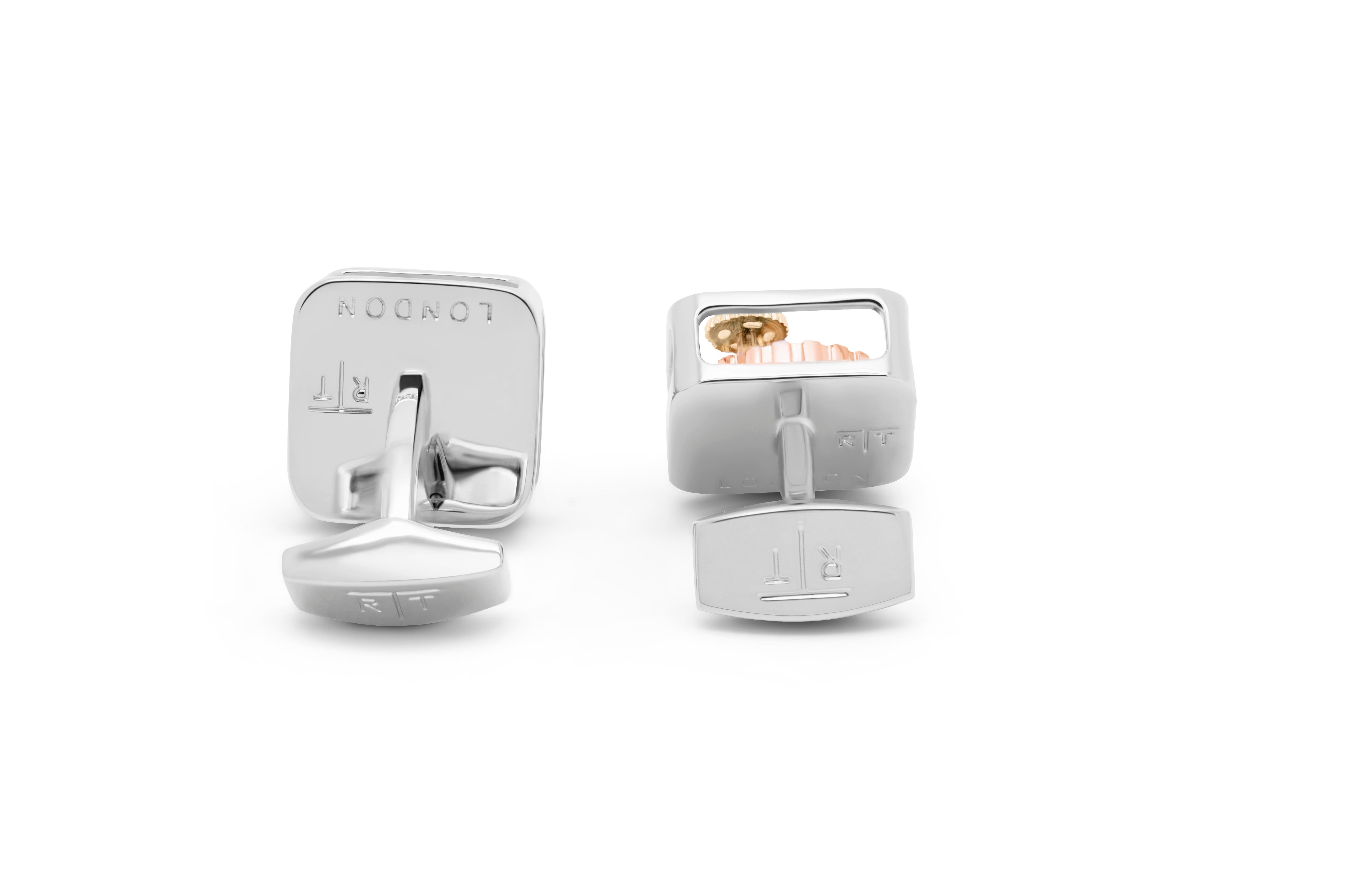 Modern Square Gear Cufflinks In Silver With Palladium Plated Steel For Sale
