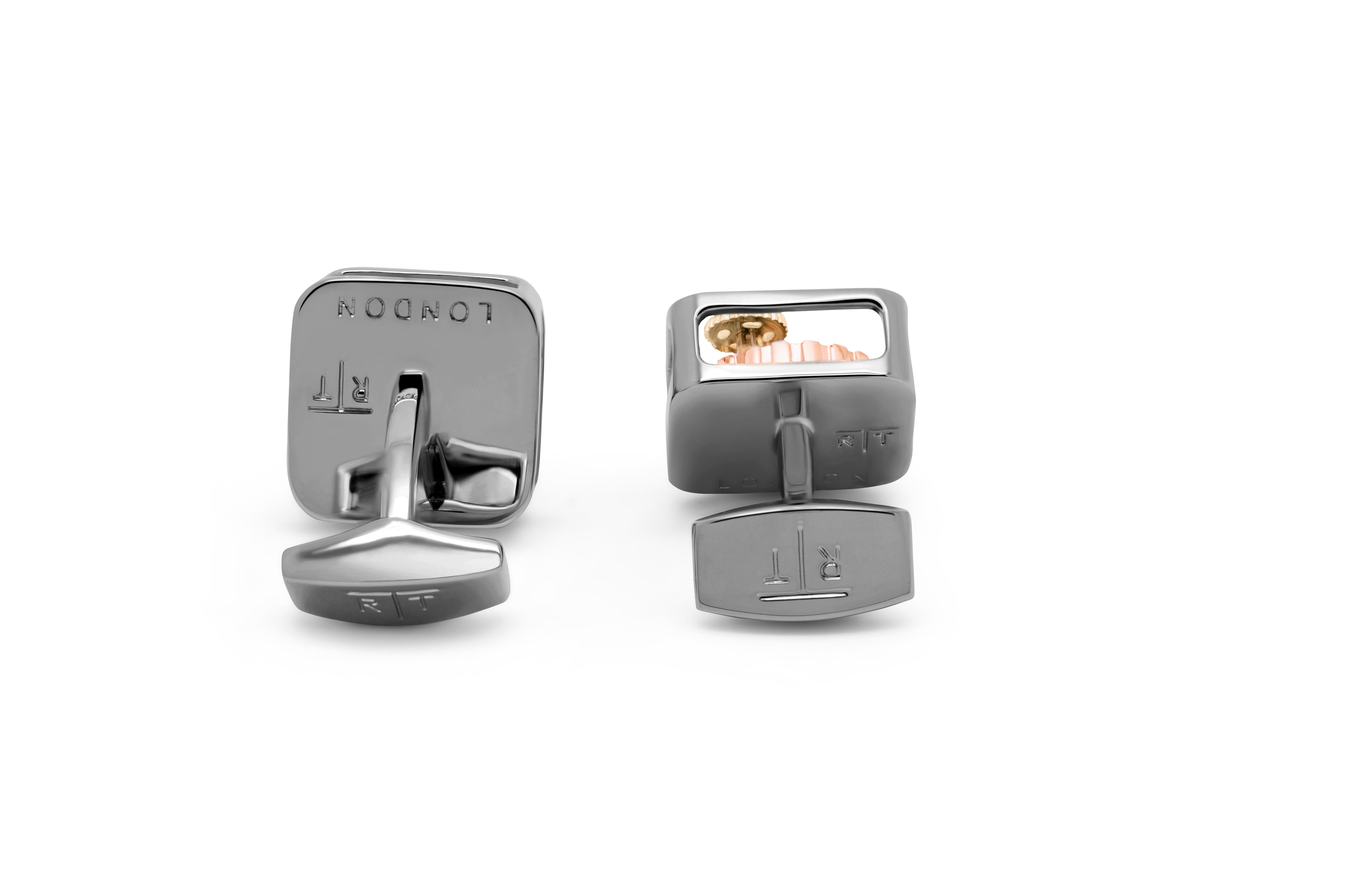 Modern Square Gear Cufflinks Black Gunmetal Plated For Sale
