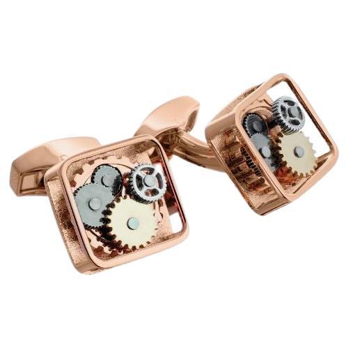 Square Gear Cufflinks in Rose Gold Plated Stainless Steel For Sale