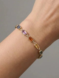 Bracelet tennis en or 14K (18K sur mesure) avec pierres précieuses carrées et diamants