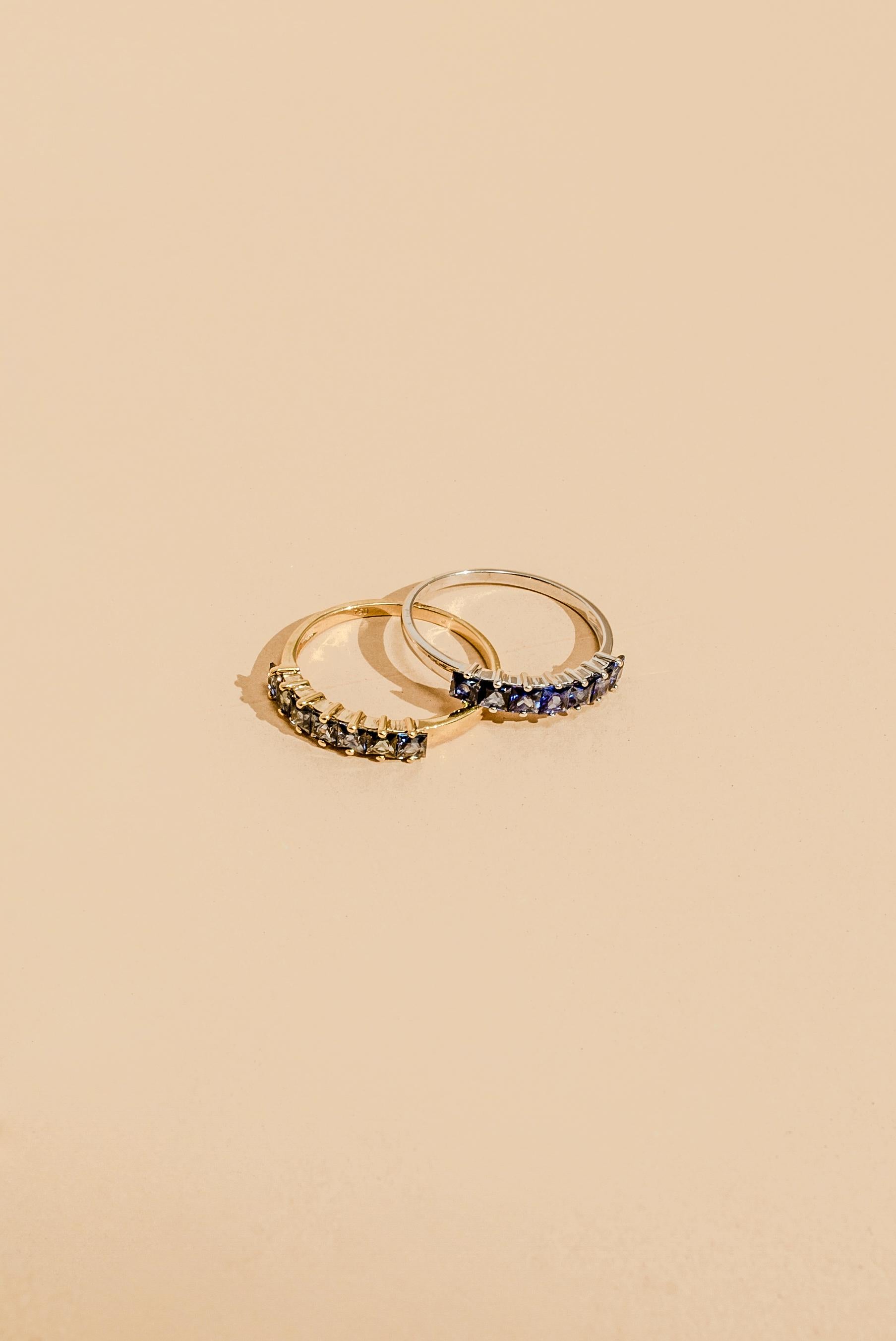Square Gemstone Ring, Princess Cut Gemstone Band, 18k Solid Gold Gemstone Band  For Sale 4