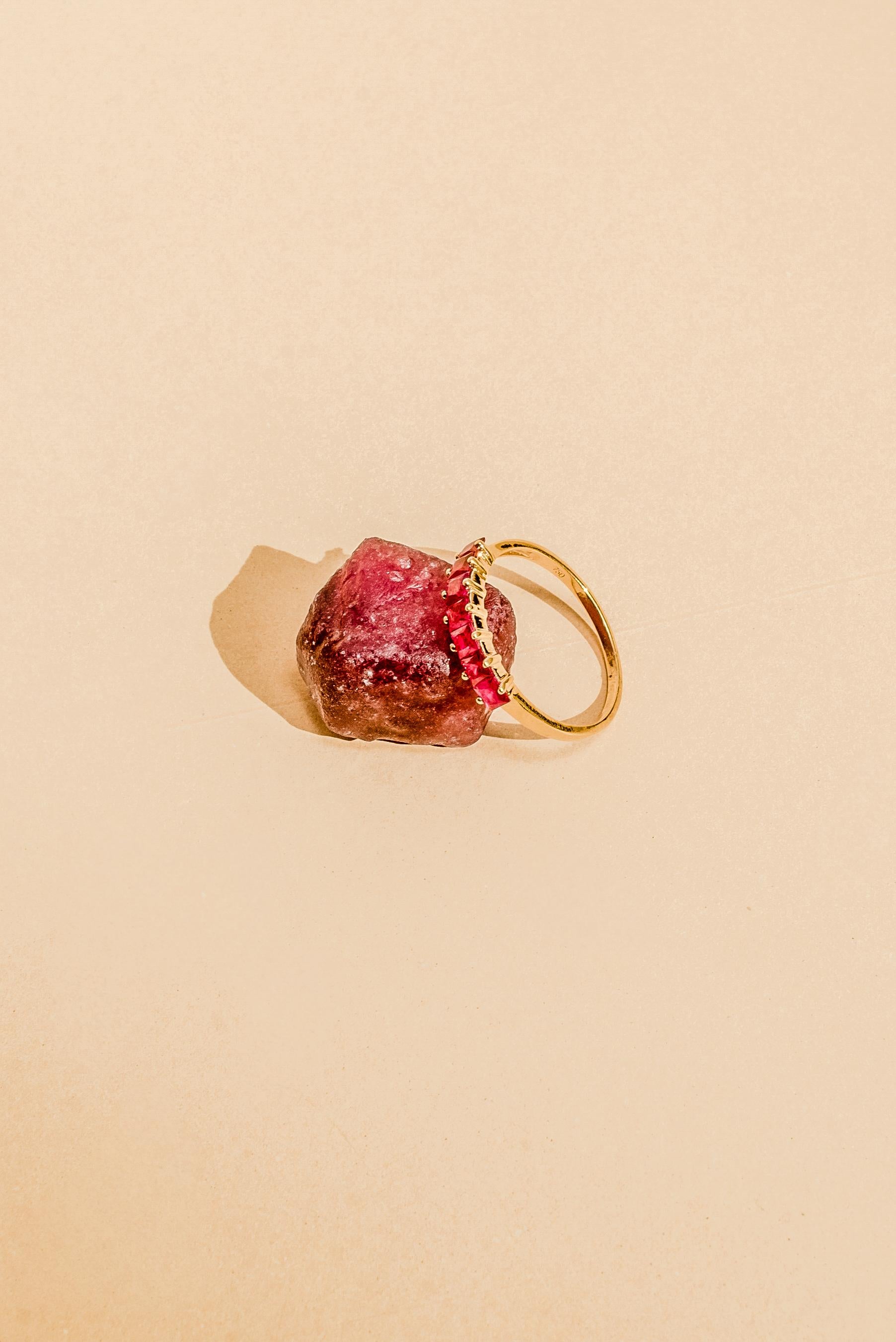 Square Gemstone Ring, Princess Cut Gemstone Band, 18k Solid Gold Gemstone Band  For Sale 7
