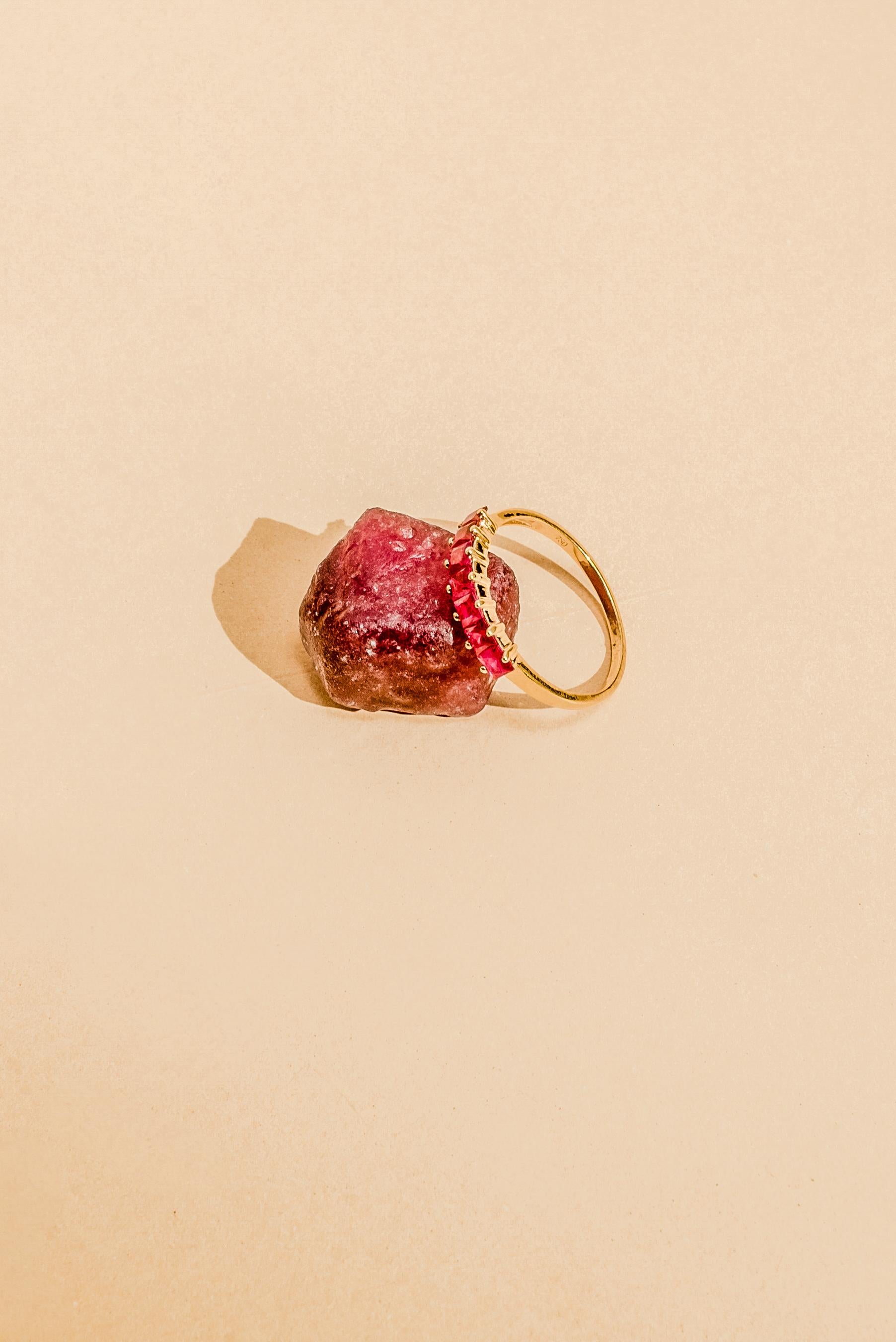 Square Gemstone Ring, Princess Cut Gemstone Band, 18k Solid Gold Gemstone Band  For Sale 8