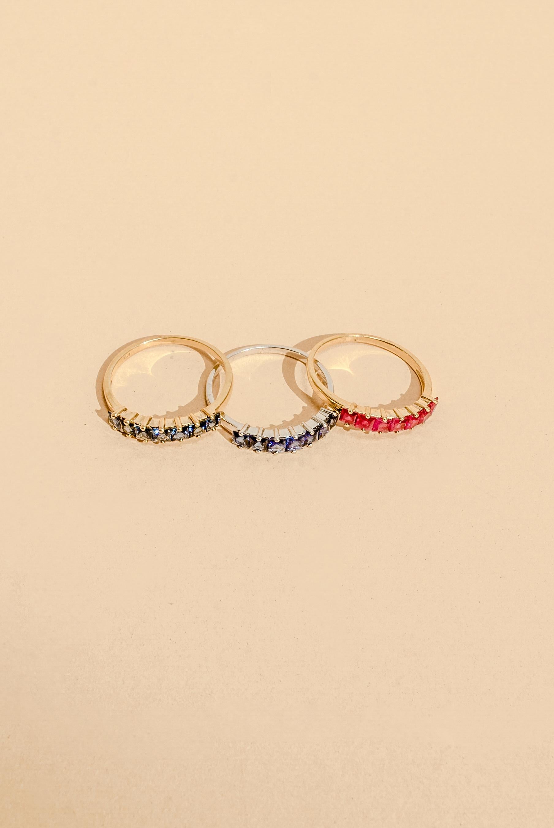Square Gemstone Ring, Princess Cut Gemstone Band, 18k Solid Gold Gemstone Band  For Sale 11