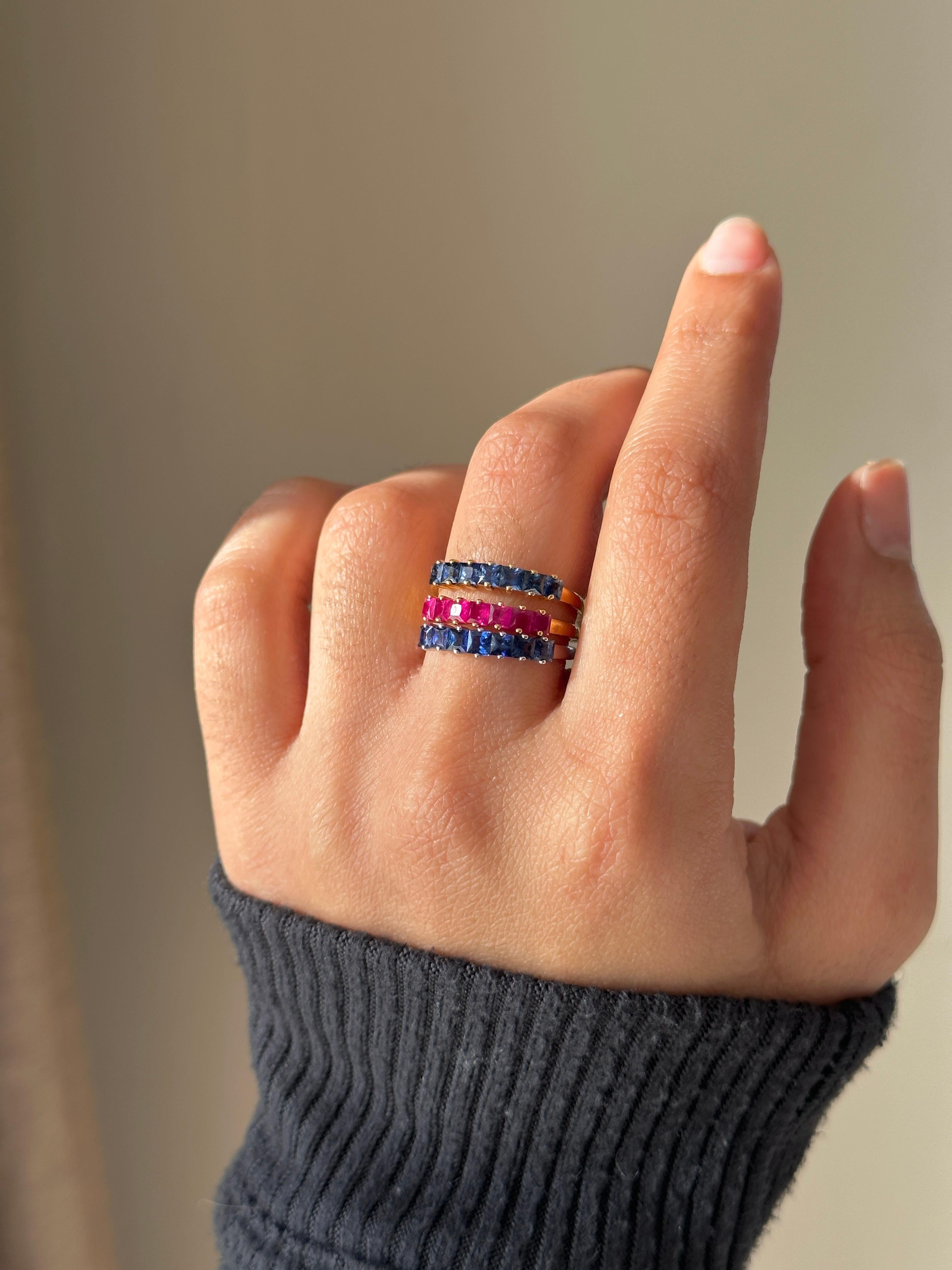 Princess cut gemstone ring
crafted in 18k solid gold with AAA grade natural Ruby and Sapphires


- Looks beautiful stacked with other rings or worn alone
- Gemstone options: Ruby and Sapphire
- Metal color available: Gold and White Gold
- Beautiful