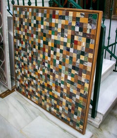 Square Geometric Mosaic Semiprecious Stones and Marbles Table Top