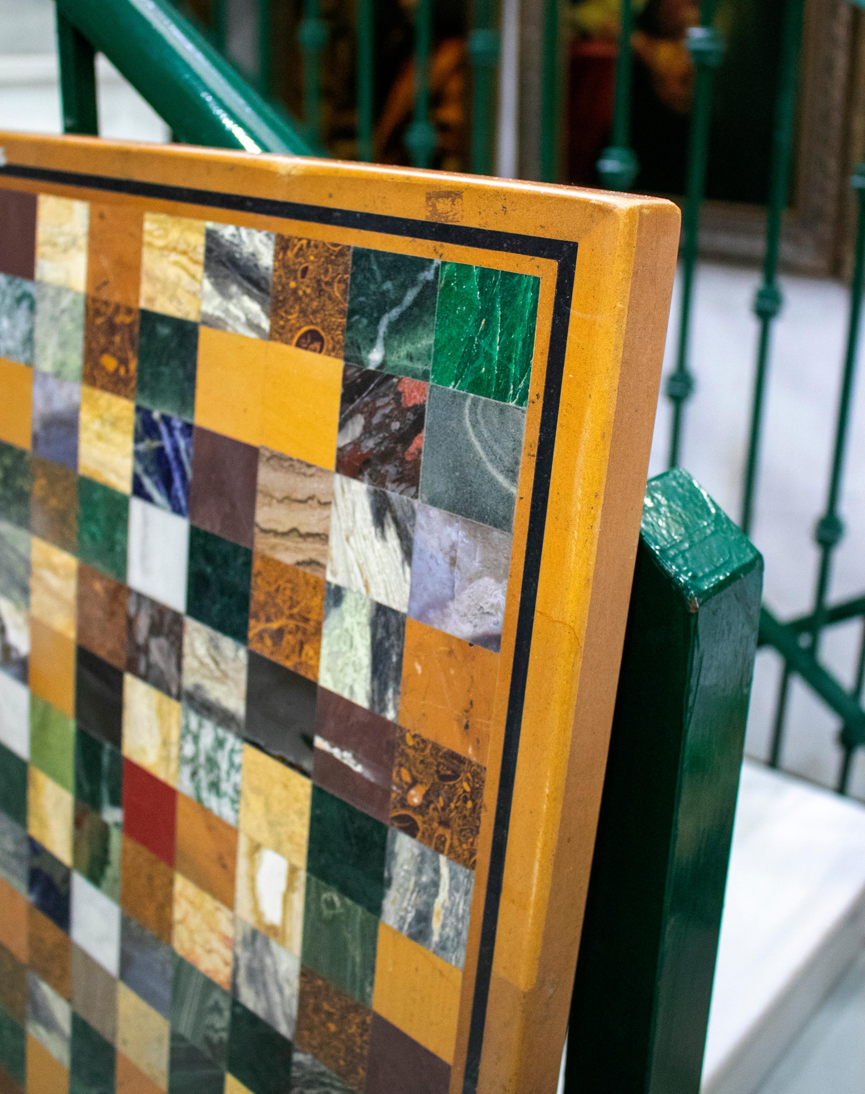 European Square Geometric Mosaic Semiprecious Stones and Marbles Table Top For Sale