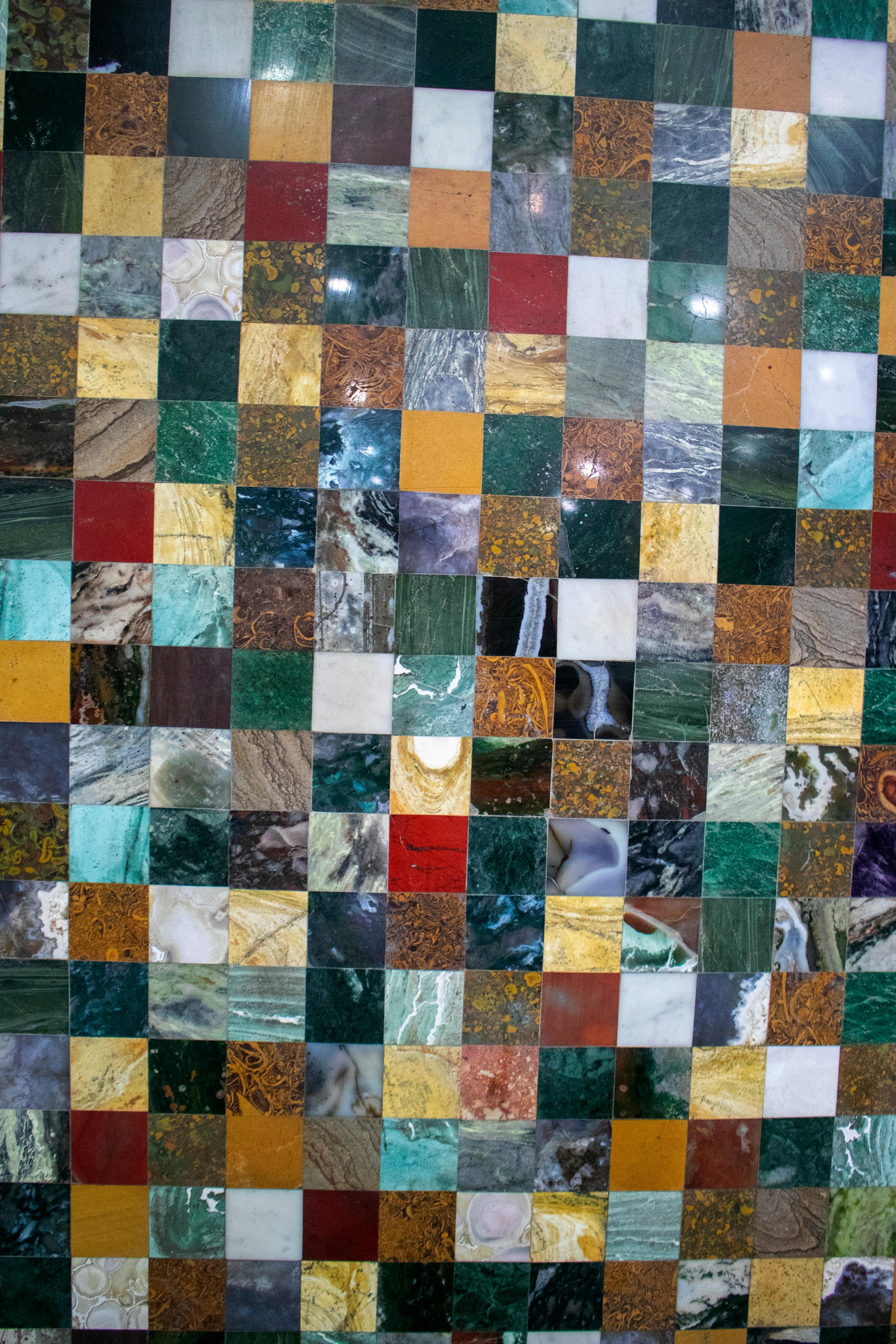 Square Geometric Mosaic Semiprecious Stones and Marbles Table Top For Sale 3