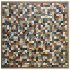 Square Geometric Mosaic Semiprecious Stones and Marbles Table Top