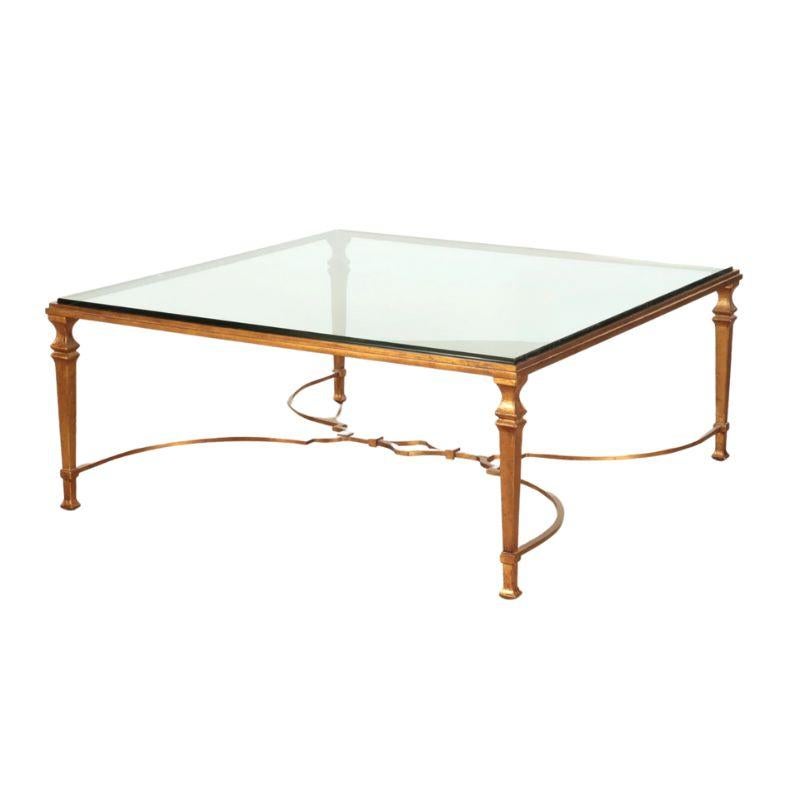20th Century Square Gilt Iron and Glass Top Coffee Table For Sale