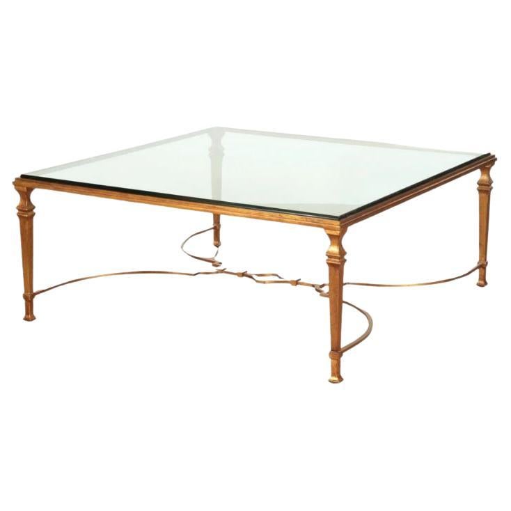Square Gilt Iron and Glass Top Coffee Table For Sale