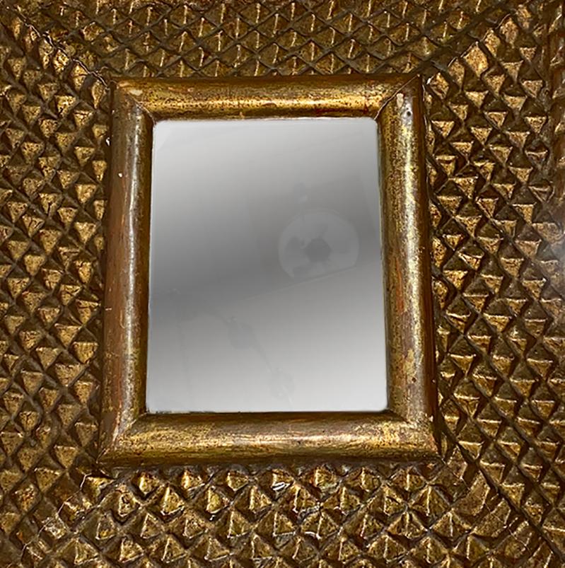 Doré Miroir carré ancien en bois doré en vente