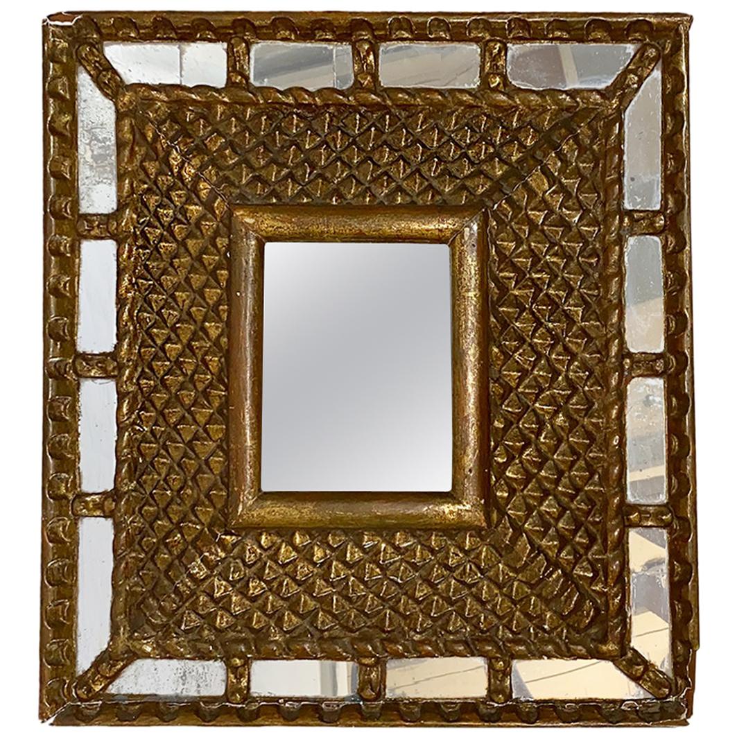 Antique Square Gilt Wood Mirror For Sale