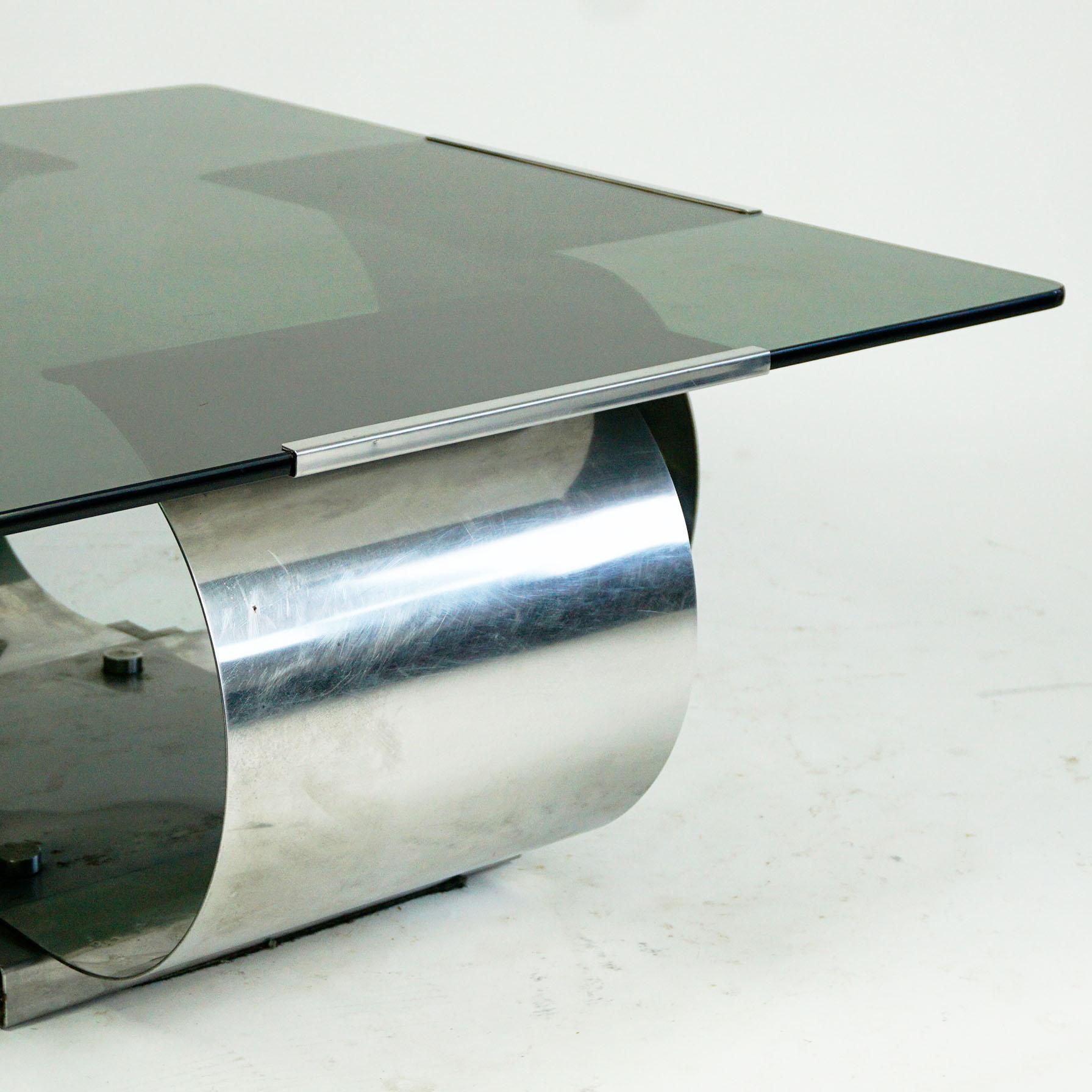 Square Glass and Steel Coffee Table by Francois Monnet, France, 1970s In Good Condition In Vienna, AT