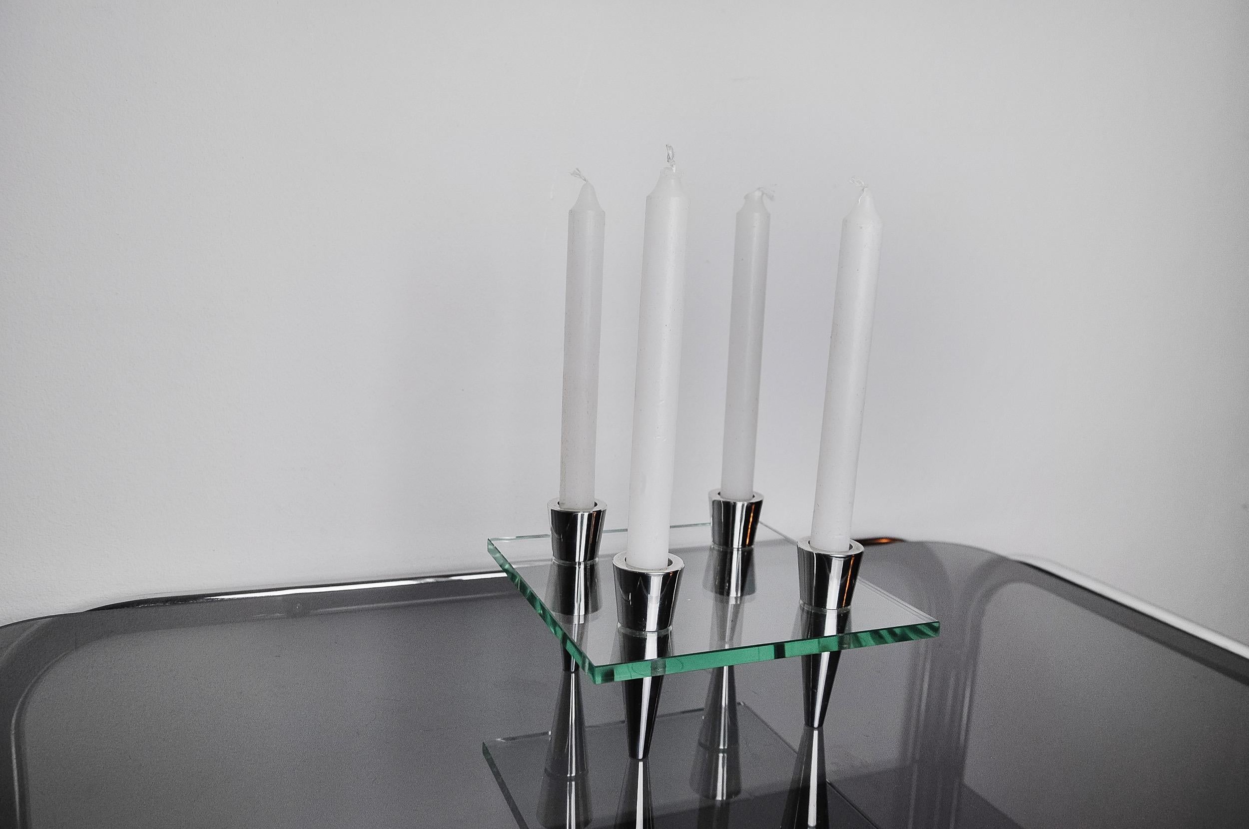 Danish Square Glass Candleholder, 4 Flames, Denmark, 1970 For Sale