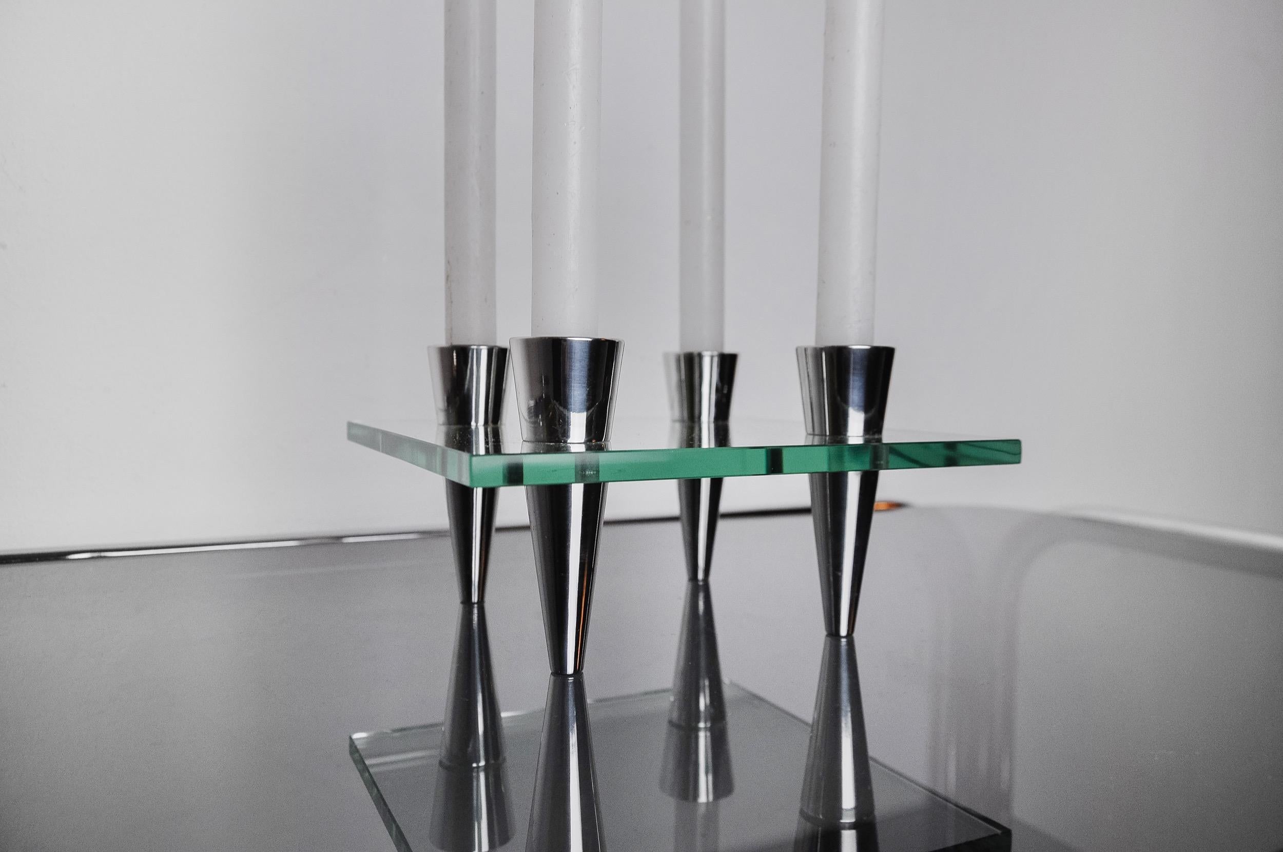 Square Glass Candleholder, 4 Flames, Denmark, 1970 In Good Condition For Sale In BARCELONA, ES