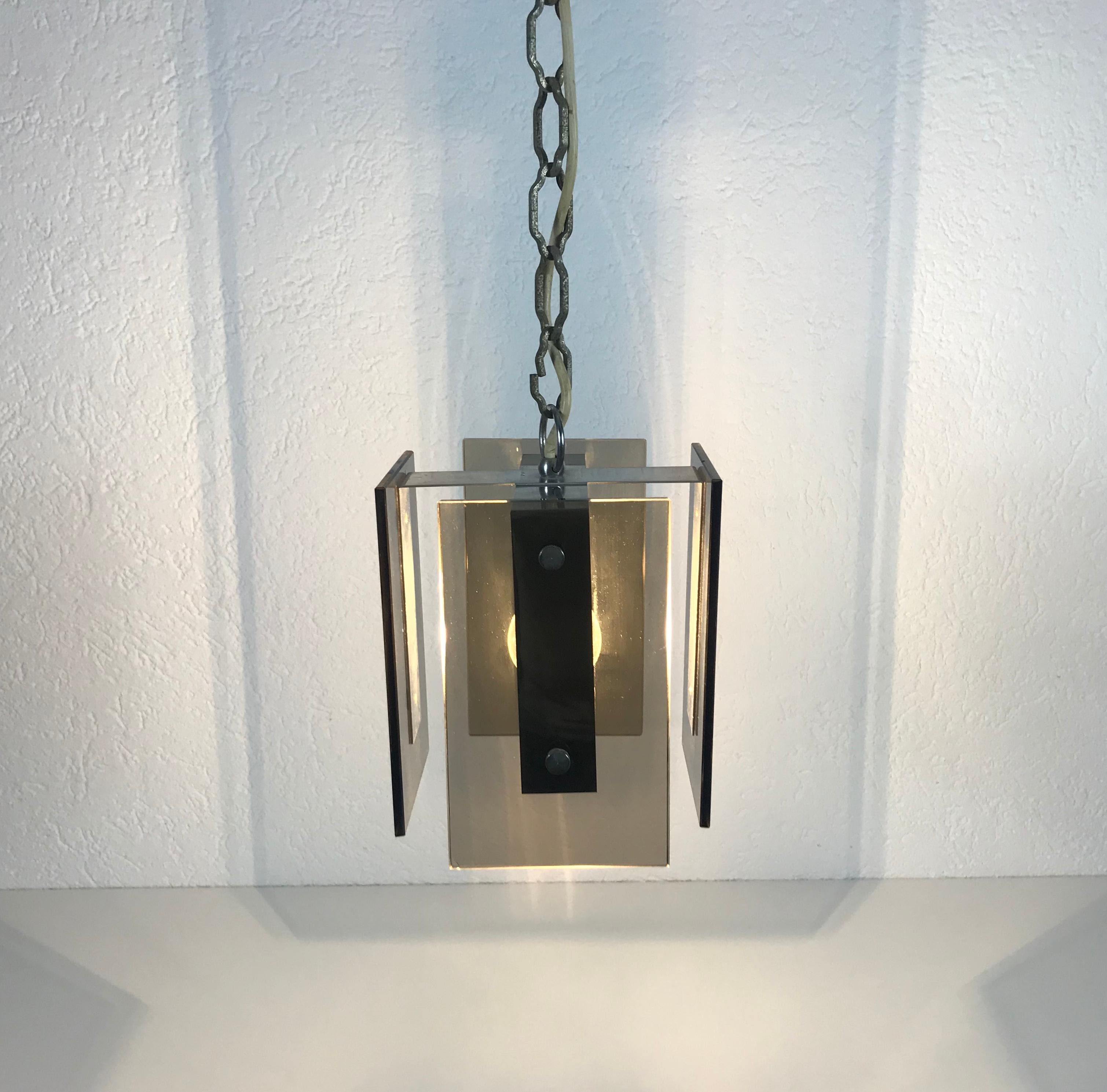 Square Glass Ceiling Light by Veca, 1970s, Italy For Sale 5