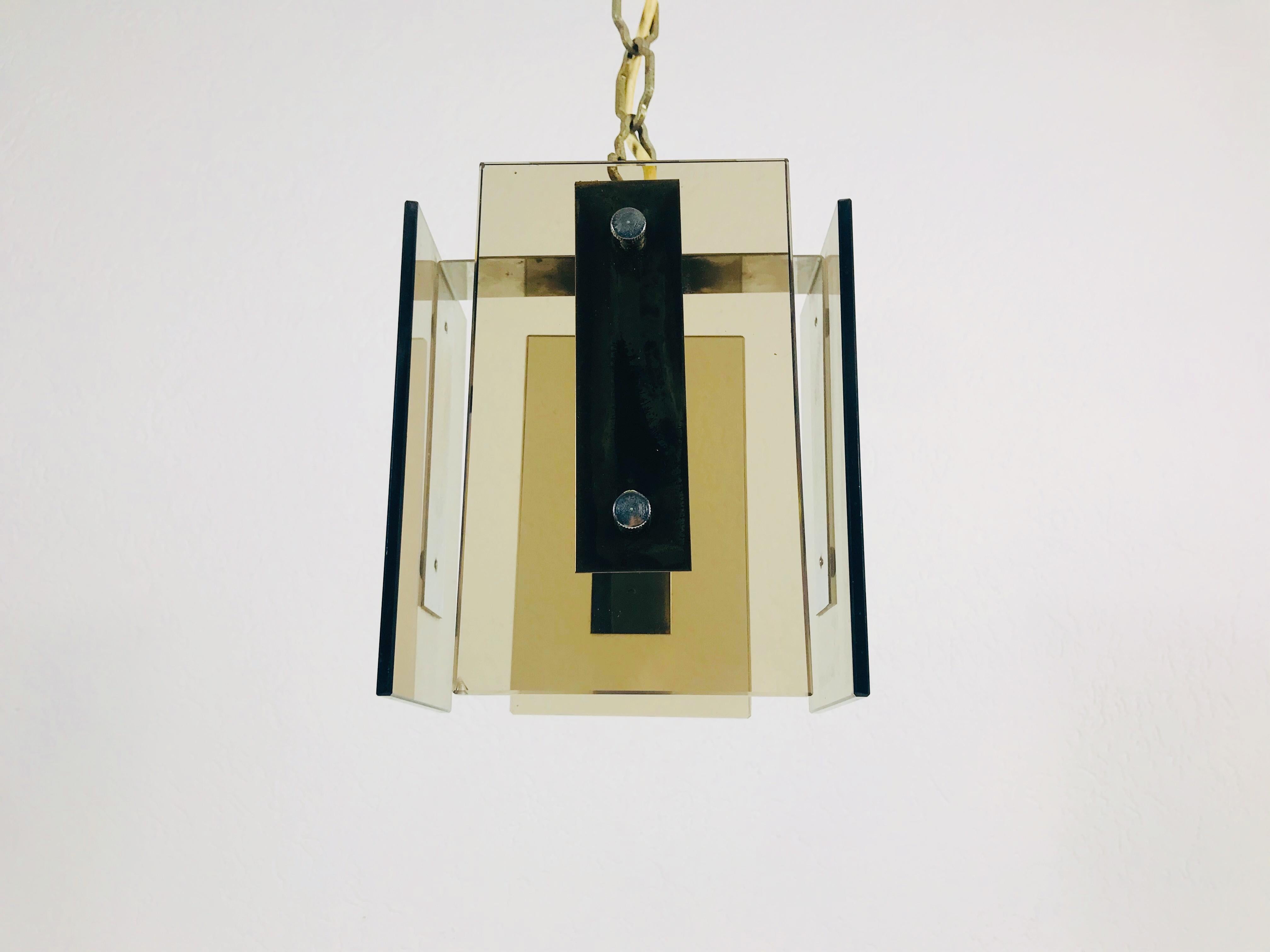 German Square Glass Ceiling Light by Veca, 1970s, Italy For Sale