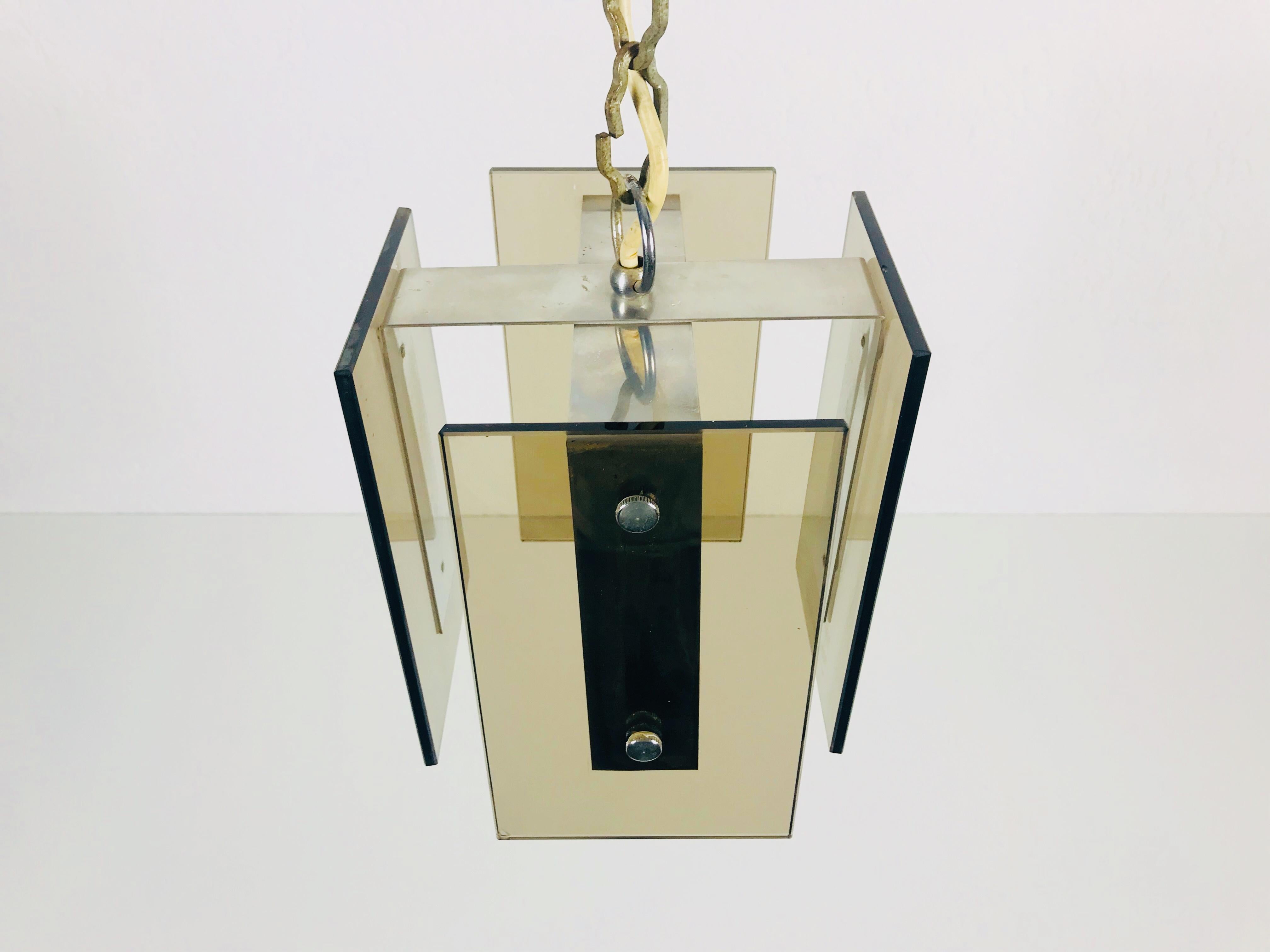 Square Glass Ceiling Light by Veca, 1970s, Italy For Sale 2