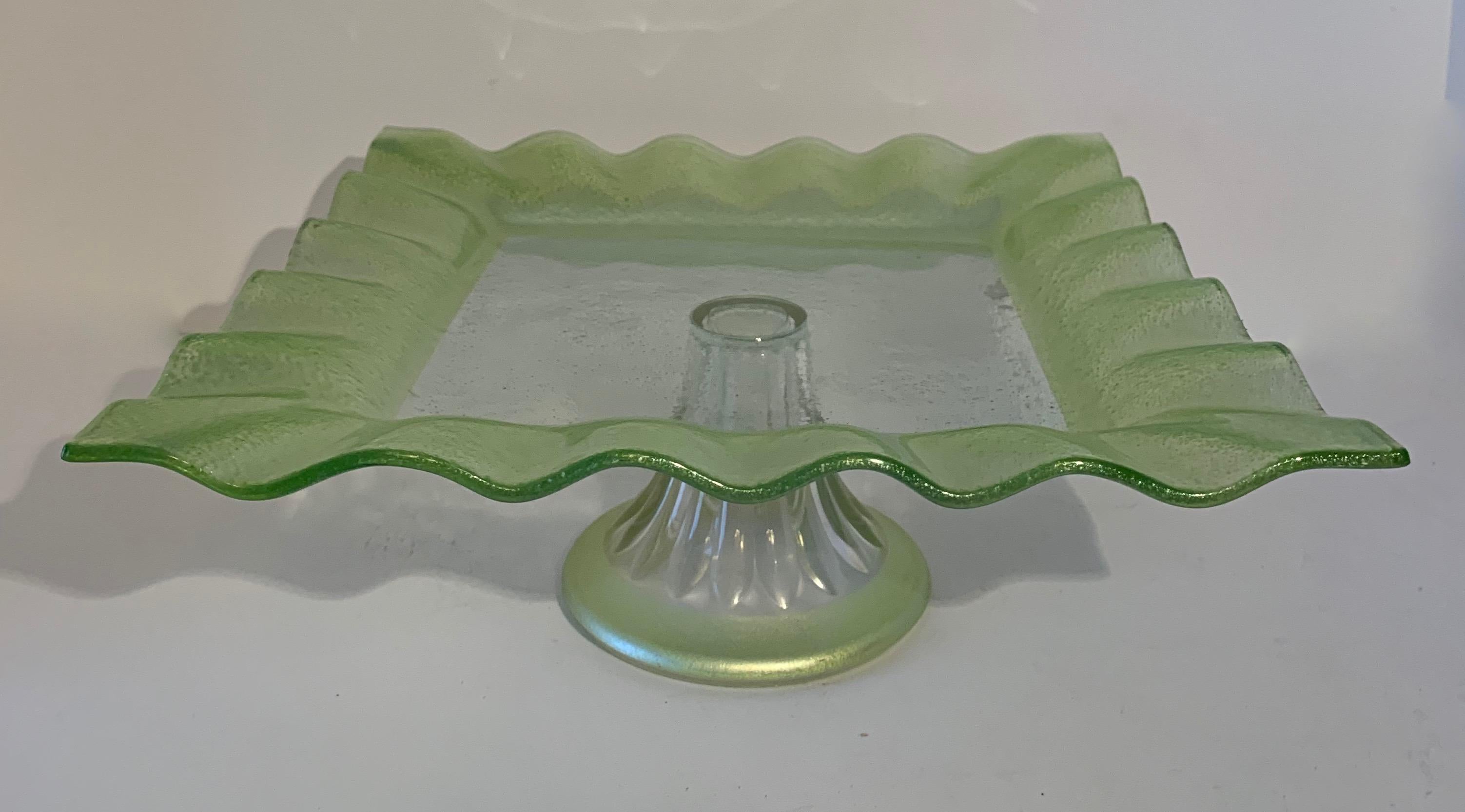 Mid-Century Modern Square Glass Footed Cake Plate For Sale