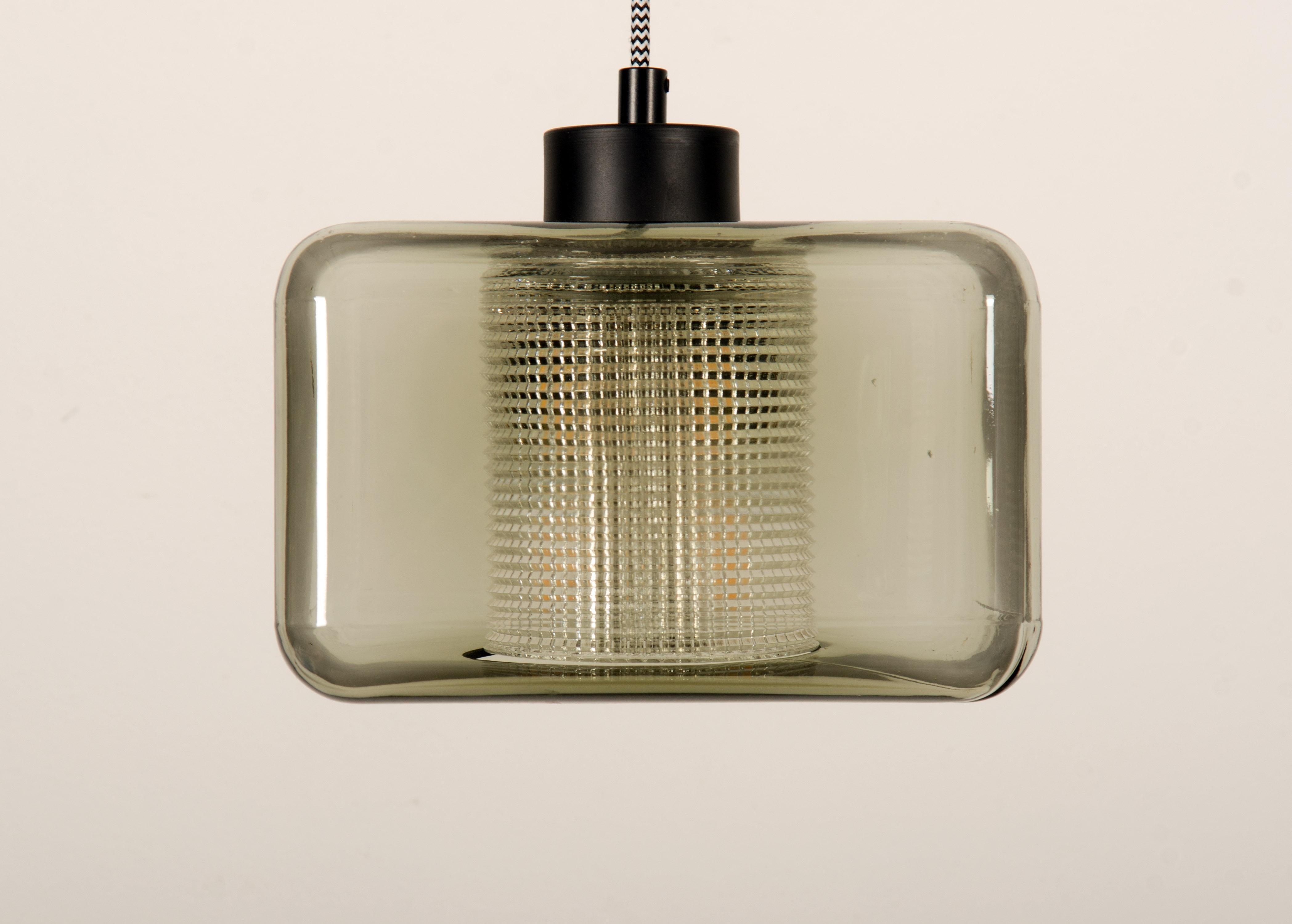 Brass Square Glass Pendan by Carl Fagerlund for Orrefors Glassworks For Sale