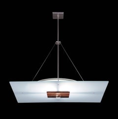 Square Glass Pendant with Clear Lucite and Wood Square Details