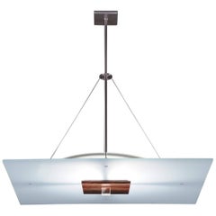 Square Glass Pendant with Clear Lucite and Wood Square Details