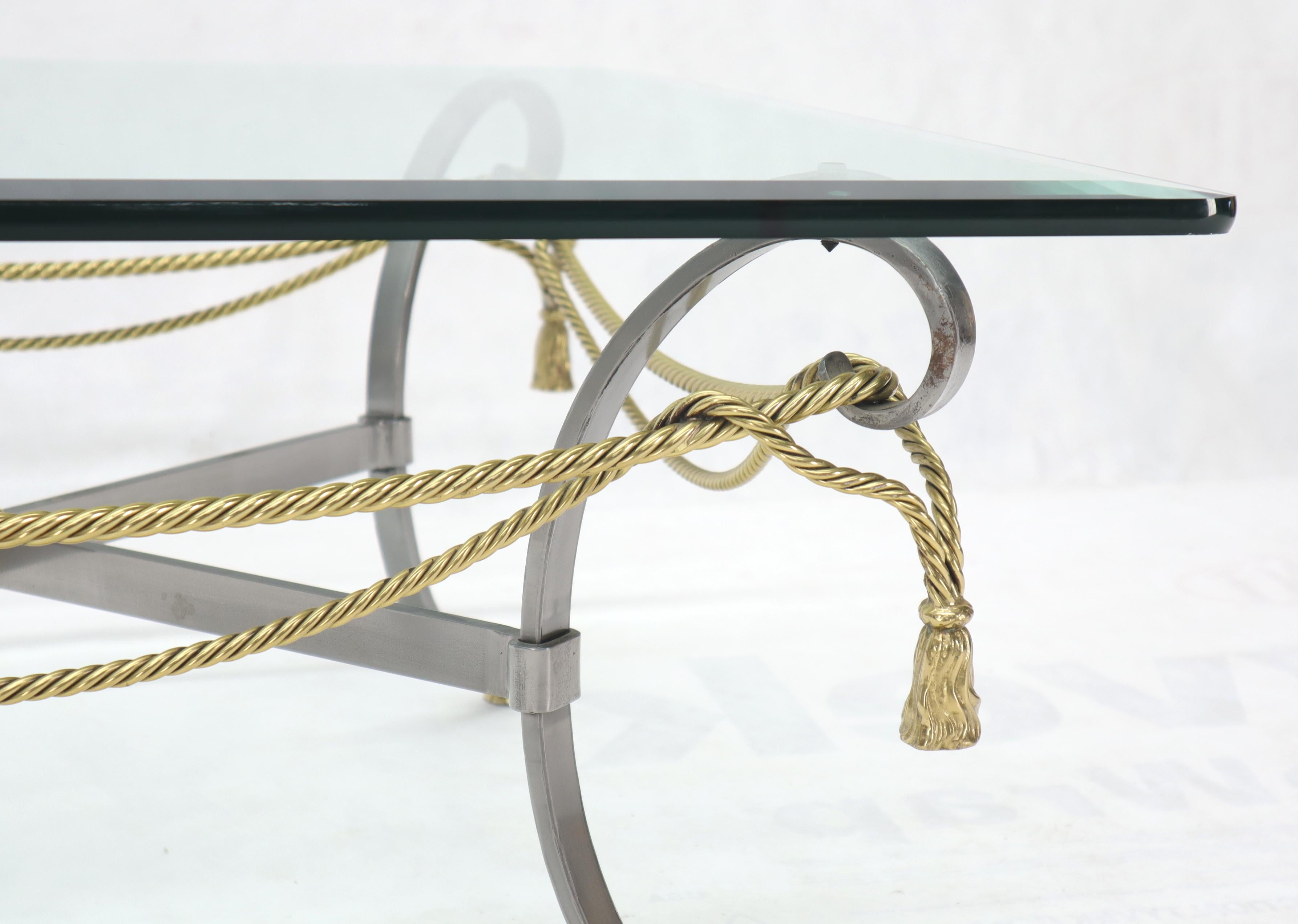 Square Glass Top Brass Rope and Tassel Decorated Coffee Table 2