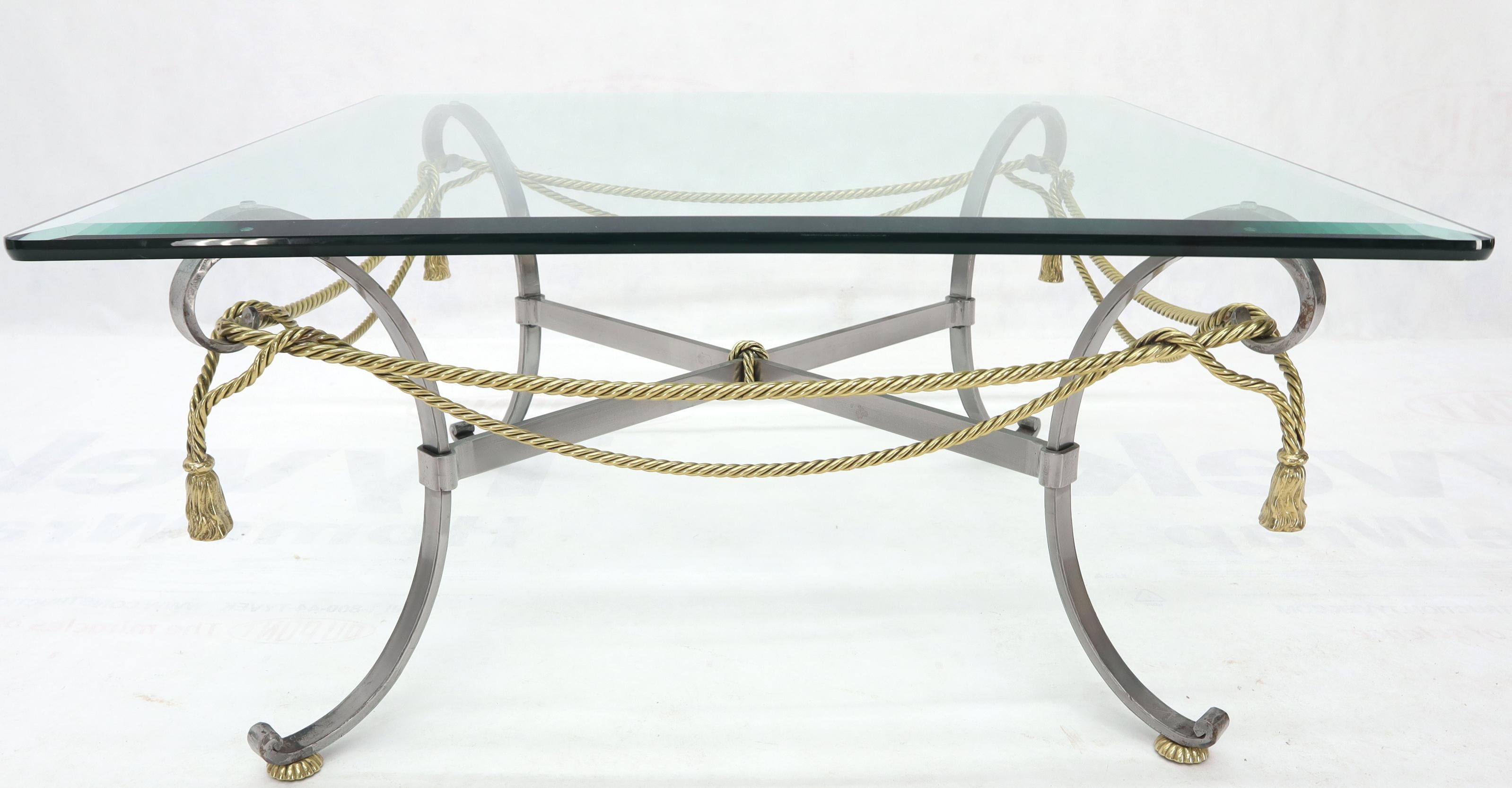 Square Glass Top Brass Rope and Tassel Decorated Coffee Table 3
