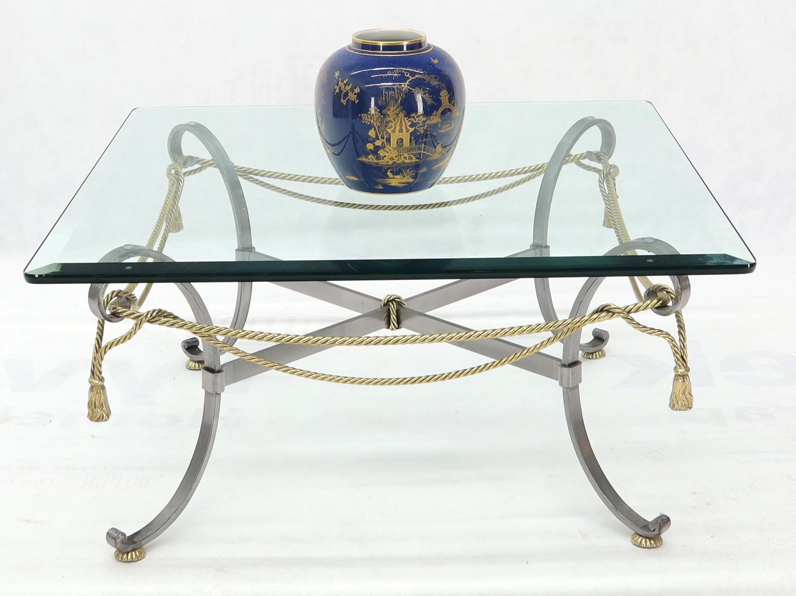 Square Glass Top Brass Rope and Tassel Decorated Coffee Table 4