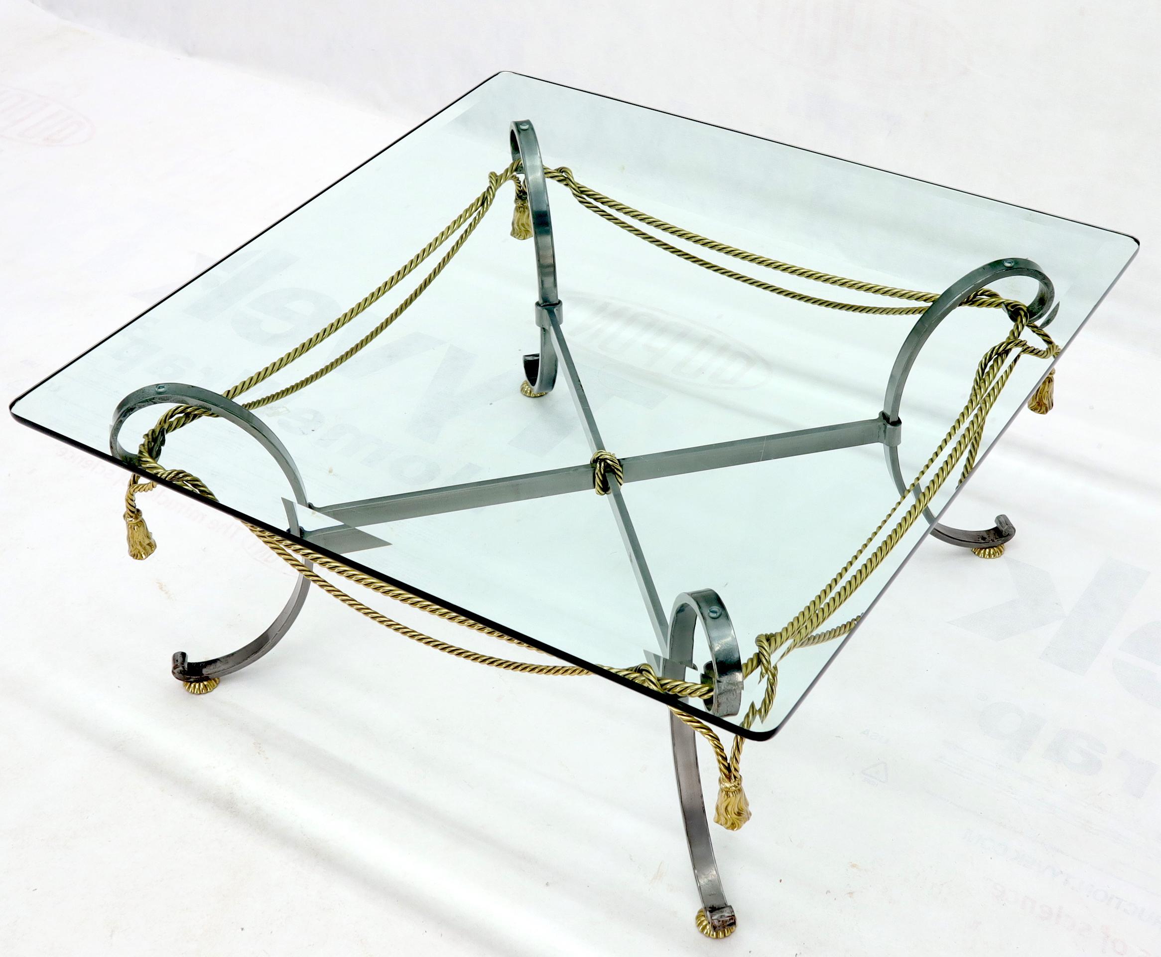 Square Glass Top Brass Rope and Tassel Decorated Coffee Table 5