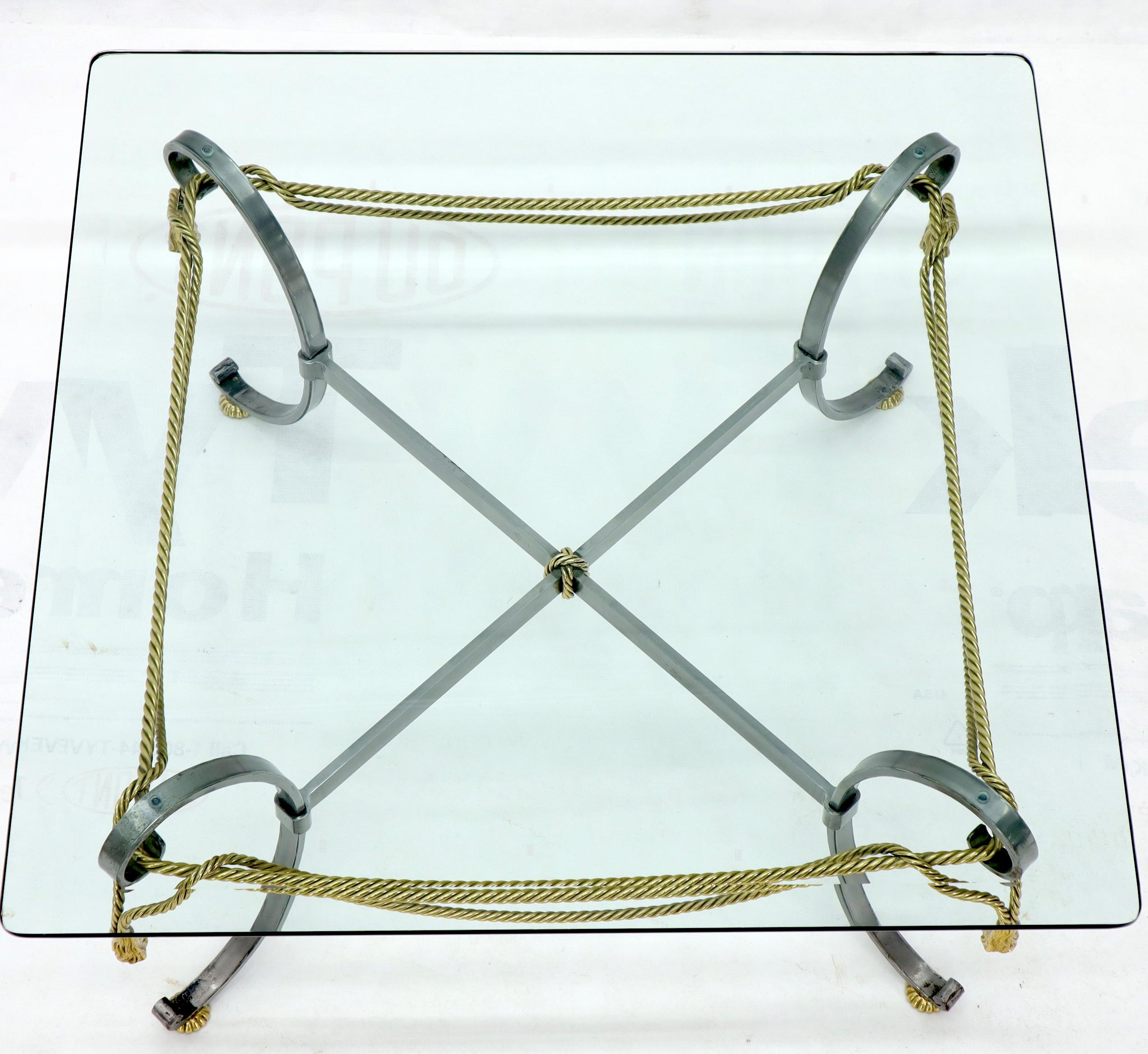 Unknown Square Glass Top Brass Rope and Tassel Decorated Coffee Table