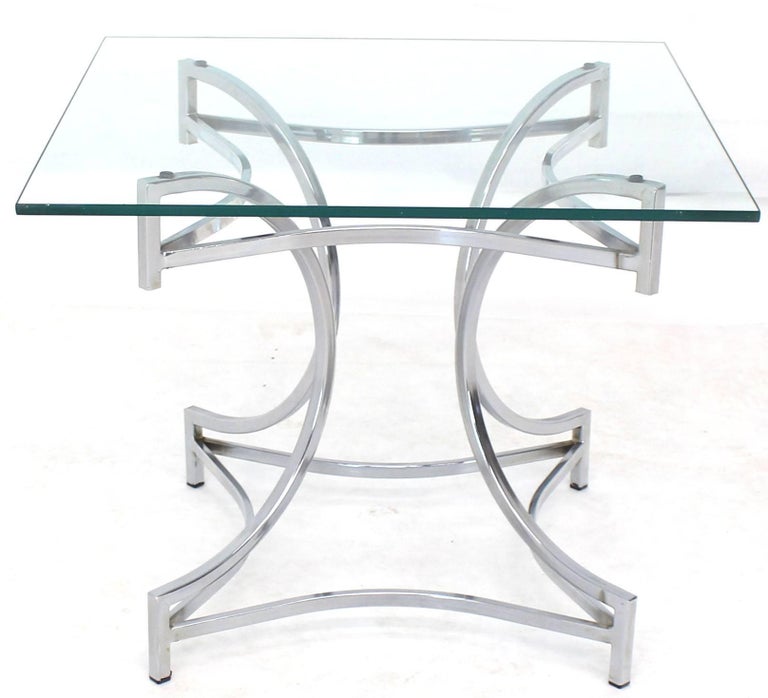 Mid-Century Modern figural square chrome base side coffee table stand.