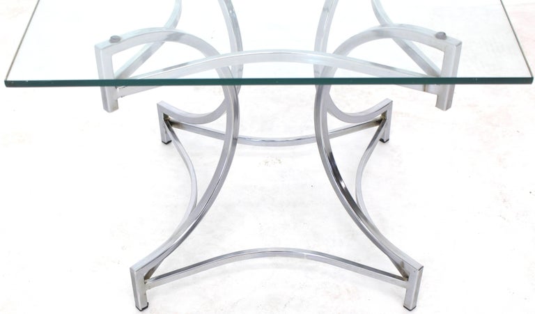 Mid-Century Modern Square Glass Top Figural Chrome Base Side Centre Table For Sale