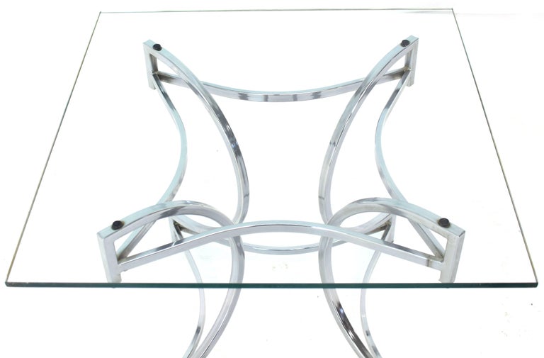 Italian Square Glass Top Figural Chrome Base Side Centre Table For Sale