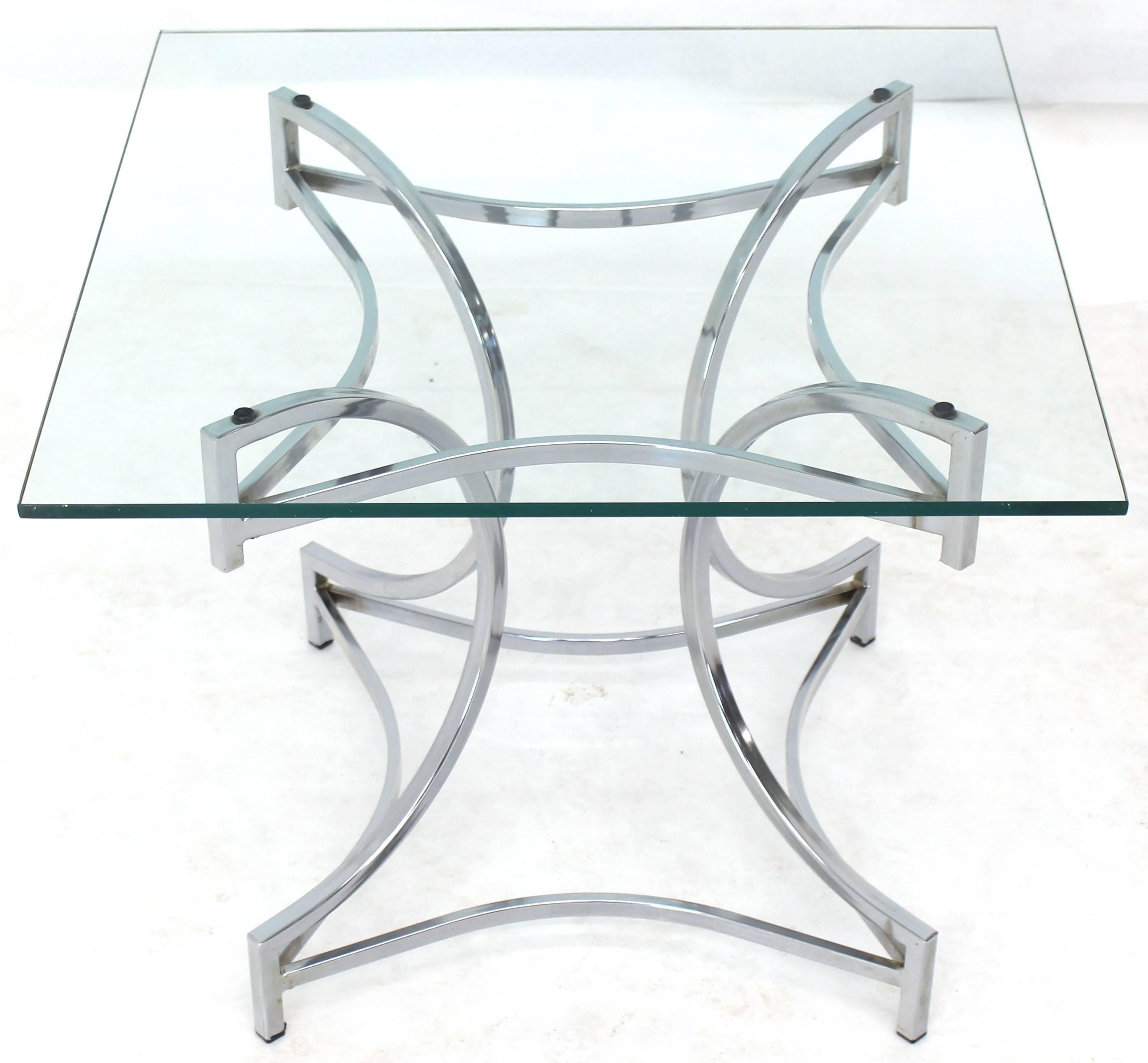 Mid-Century Modern Square Glass Top Figural Chrome Base Side Centre Table For Sale