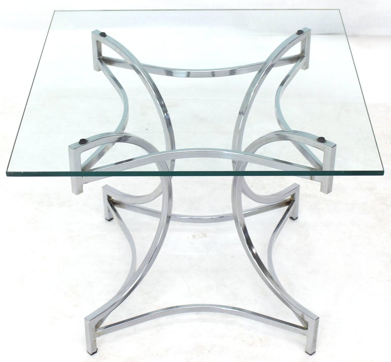 Square Glass Top Figural Chrome Base Side Centre Table In Excellent Condition For Sale In Rockaway, NJ