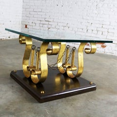 Square Glass Top Hollywood Regency Spanish Revival End Table, Arturo Pani Style