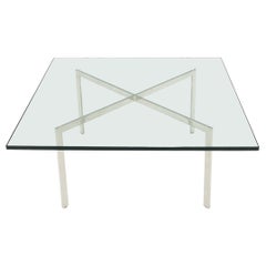 Square Glass top Stainless Steel Base Barcelona Coffee Table Bauhaus Style